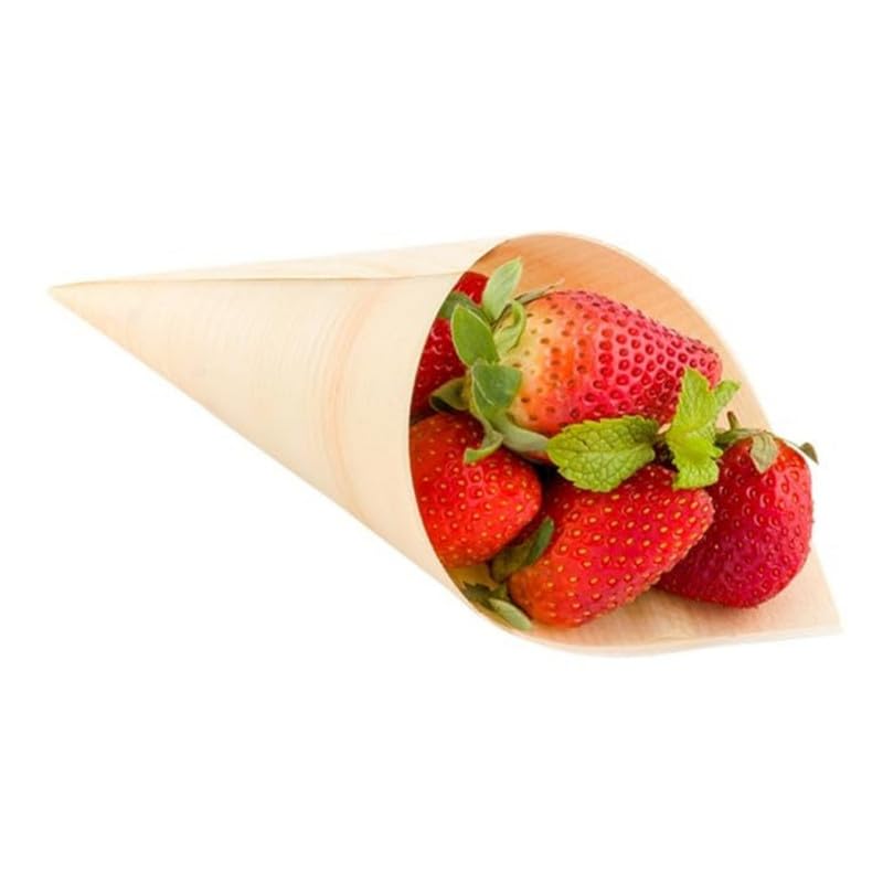 WIIES 6 Inch Pinewood Cones - Pack of 25 Bamboo Disposable Food Cones for Snacks, Desserts & Party Decorations | Eco-Friendly Serving Cones for Ice Cream, Cotton Candy & Wedding Favors