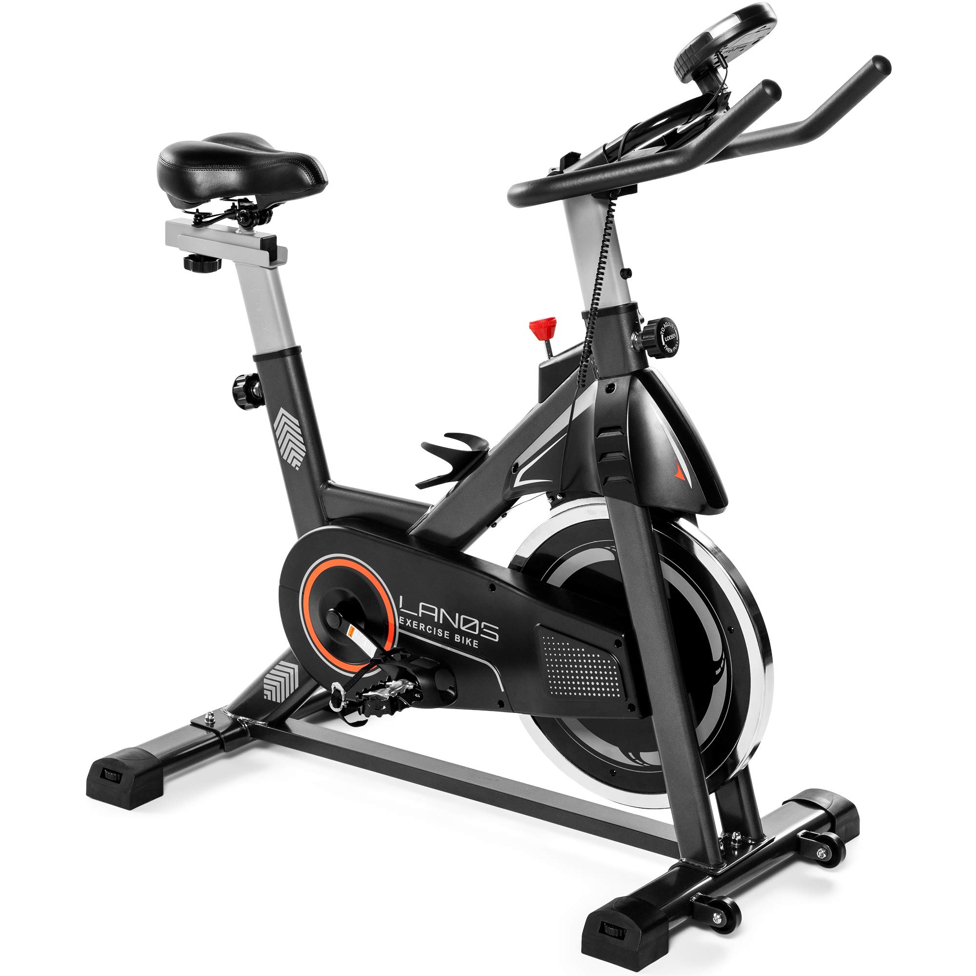Lanos Indoor Cycling Exercise Bike - Silent Belt Drive Stationary Bike for Home Gym with Comfortable Seat & iPad Holder | Cardio Workout Equipment for Men & Women | Perfect for Small Spaces, Apartment Fitness & Weight Loss Training