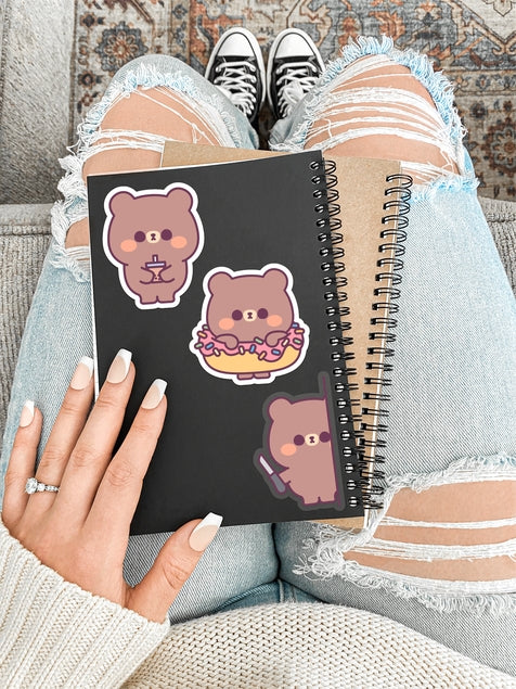 Boba Bear Waterproof Vinyl Sticker - Durable Decal for Laptops, Water Bottles & DIY Crafts - Cute Kawaii Stickers for Scrapbooking, Journals & Phone Cases
