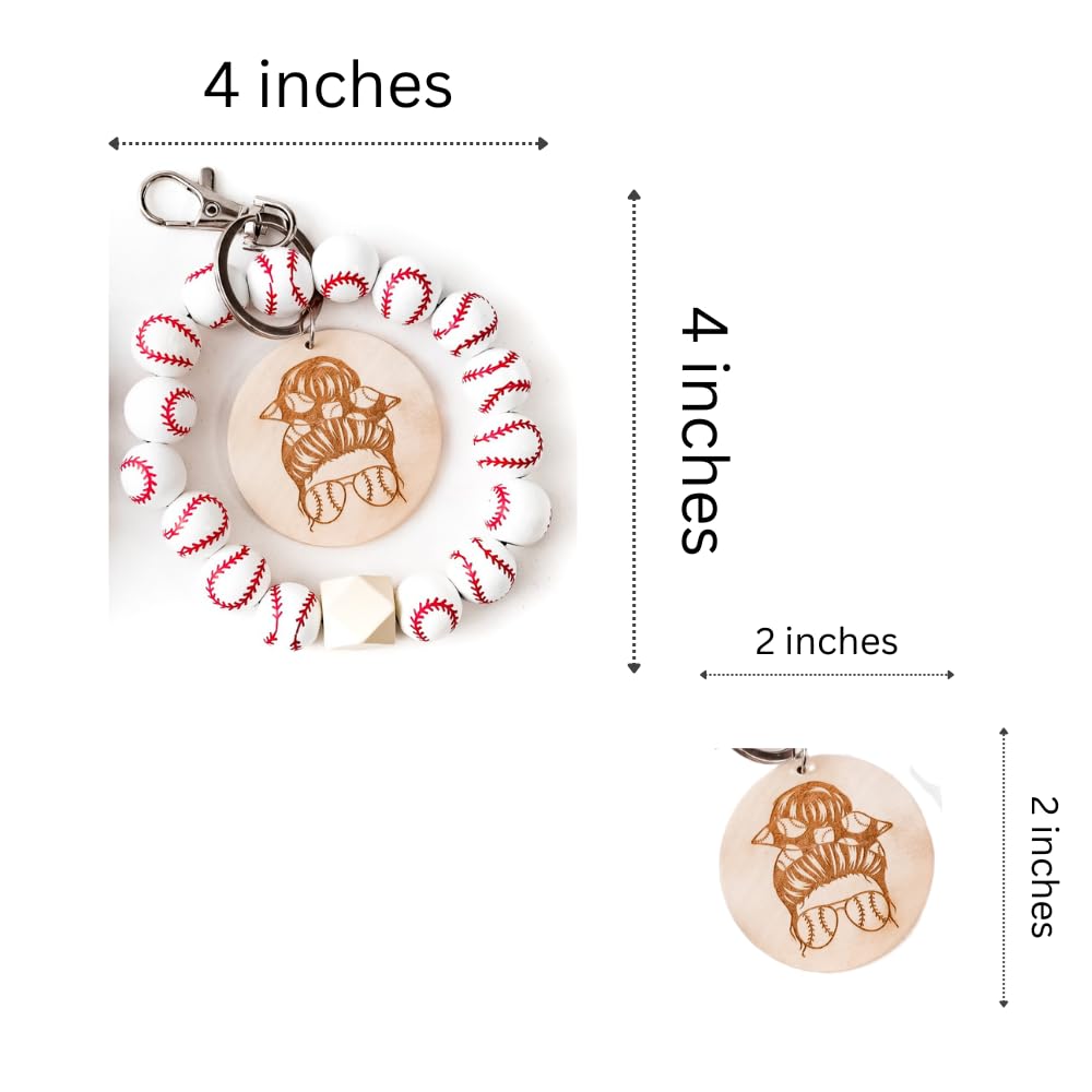 Beaded Baseball Mom Keychain - Personalized Team Mom Gift for Softball & T-Ball Coaches - Messy Bun Mama Wristlet Key Ring for Women - Perfect for Game Days, Team Parties & Coach Appreciation Gifts