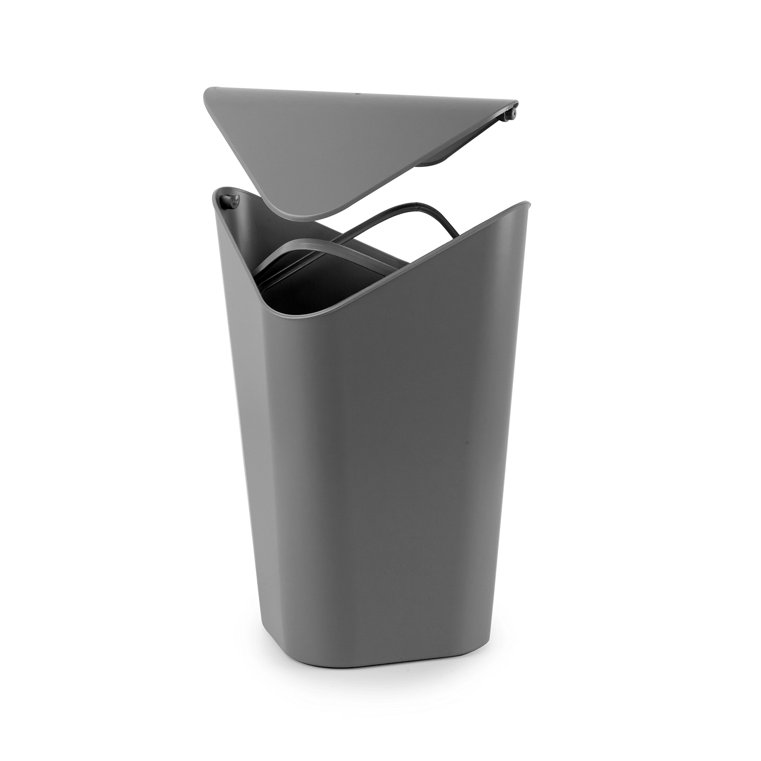 Corner Trash Can - Space Saving Gray Garbage Bin for Kitchen, Bathroom & Office | Compact Waste Basket for Tight Spaces