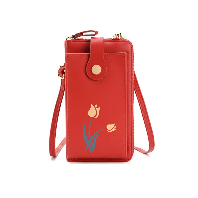 Gengar Small Crossbody Phone Purse - Genuine Leather Sling Bag for Women, Adjustable Shoulder Strap, Compact & Lightweight (Red) | Perfect for Travel, Shopping & Daily Essentials