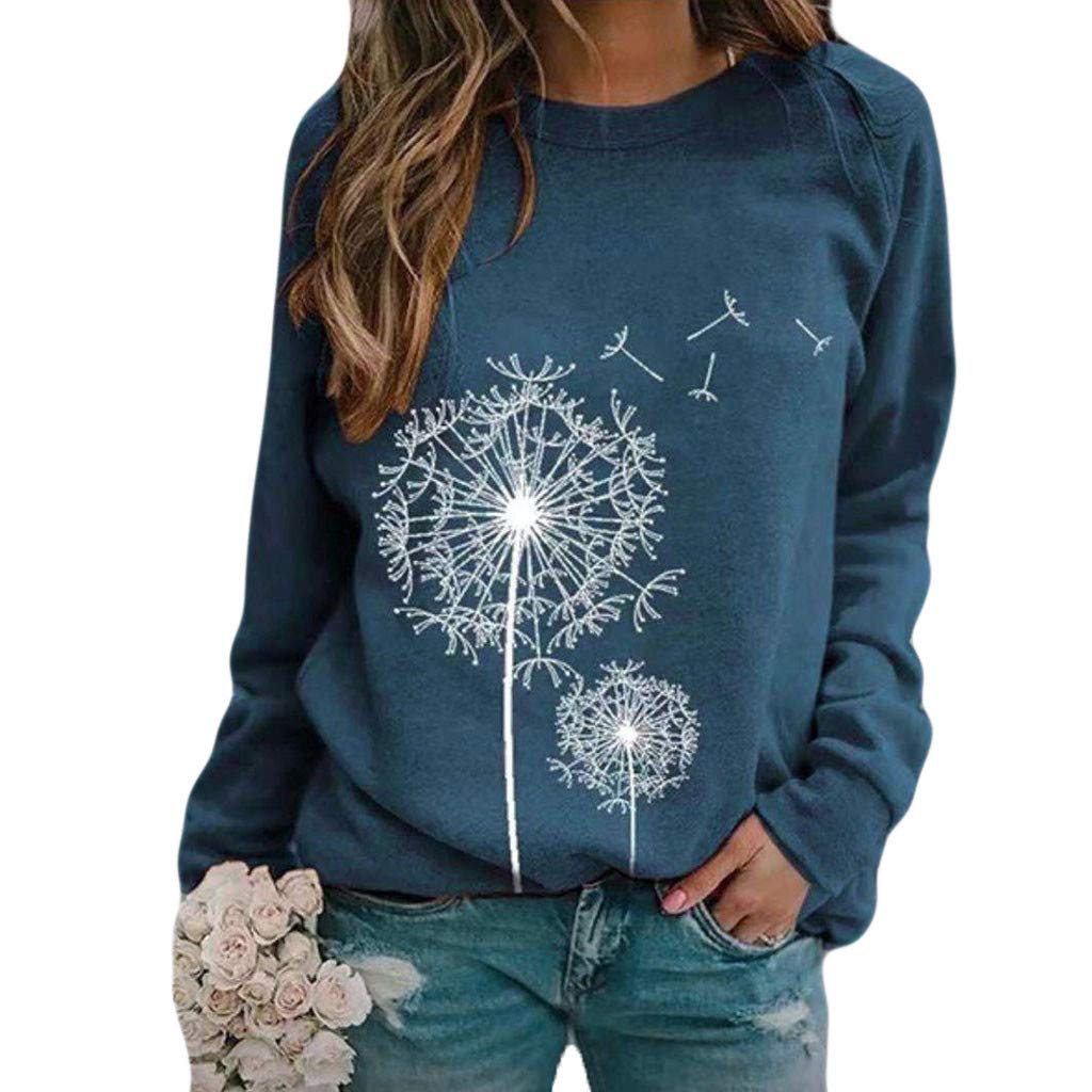 aihihe Women's Vintage Dandelion Graphic Long Sleeve Crewneck T-Shirt - Cute Funny Blouse for Casual Wear, Street Style & Retro Outfits