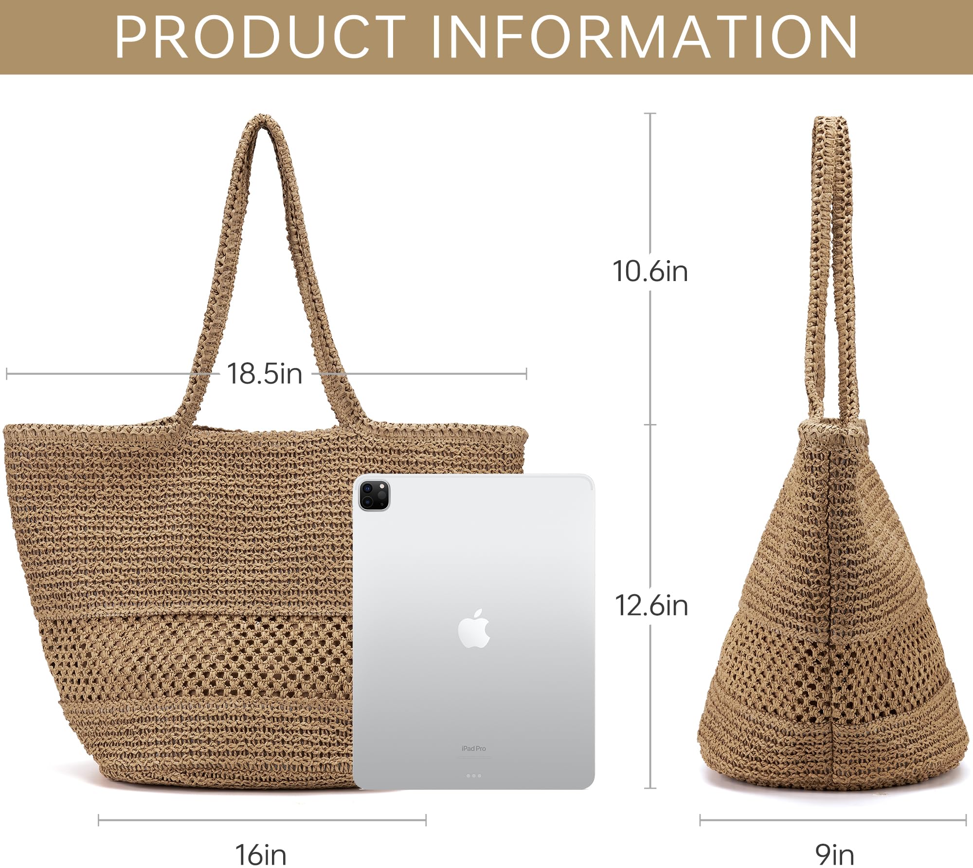 Large Mesh Beach Tote Bag for Women - Waterproof Straw Purse, Spacious Gym & Travel Weekender Bag - Perfect for Pool Parties, Vacations & Summer Outings