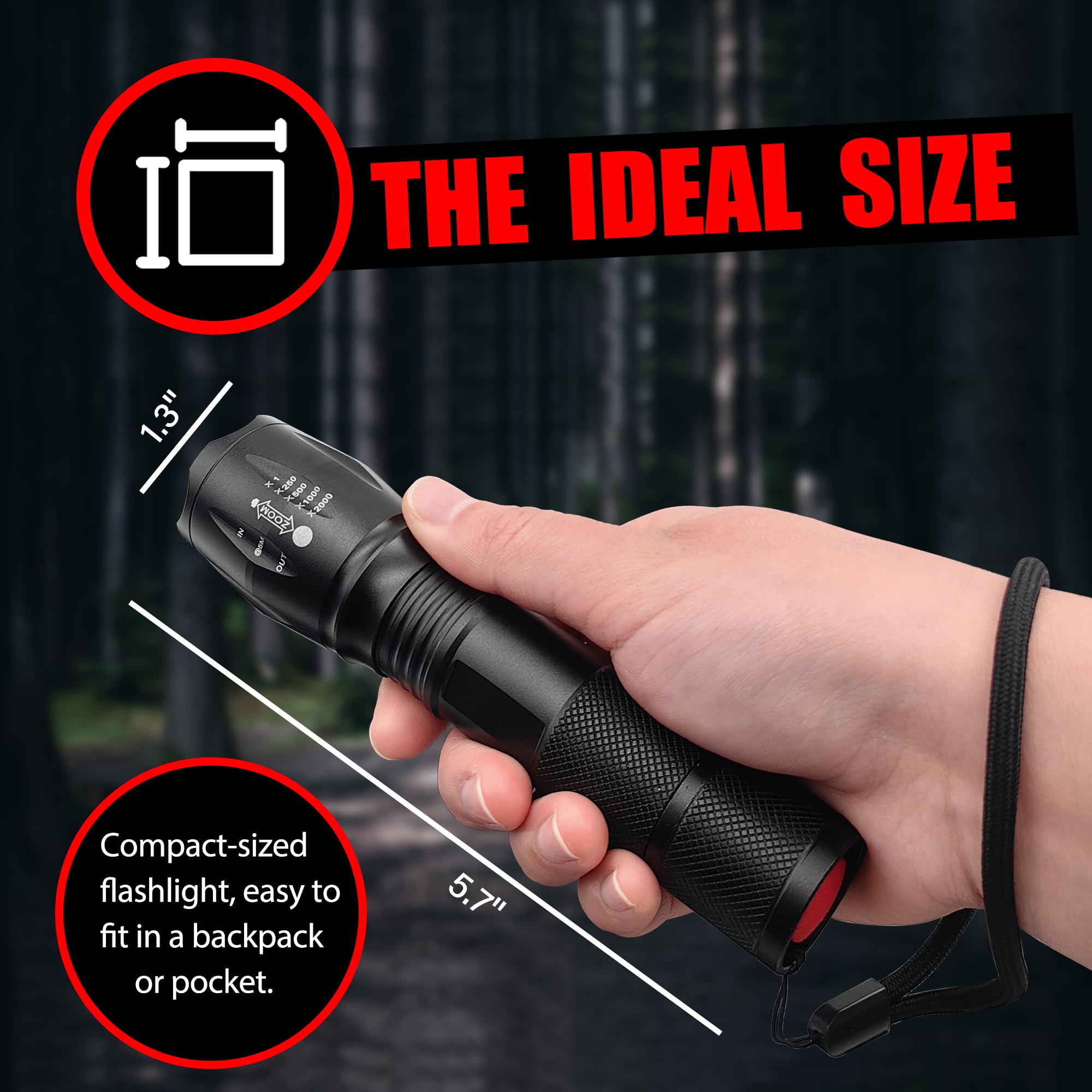 Bright LED Tactical Flashlight - 1000 Lumen Zoomable Single Mode Mini Flashlight for EDC, Camping, Hiking & Emergency Survival Gear | Compact & Durable