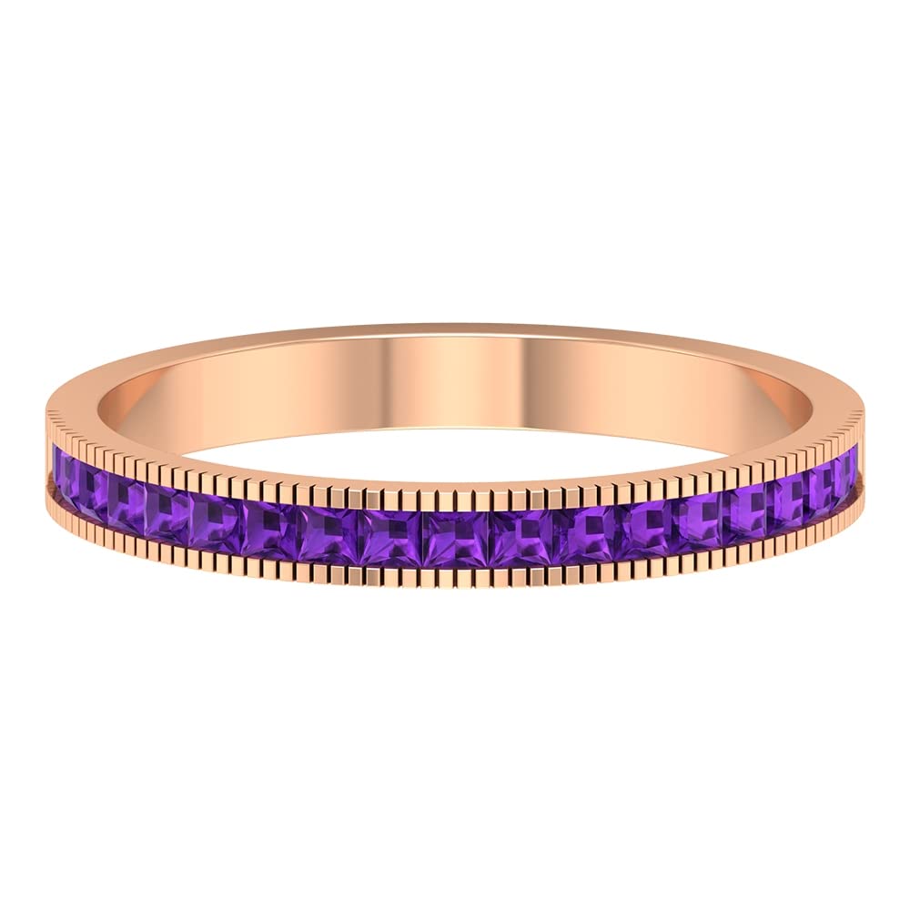 1/2 CT Natural Amethyst Half Eternity Ring - 14K Solid Gold Milgrain Band with Violet February Birthstone | Elegant Jewelry for Valentine's Day, Anniversary & Special Occasion Gifts