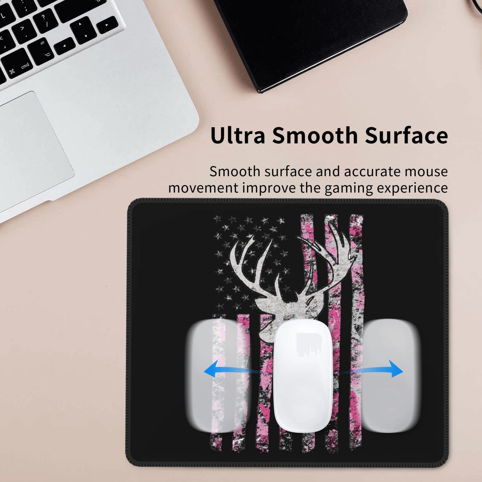 Pink Camouflage American Flag Deer Hunting Mouse Pad - Custom Gaming Mousepad 10x12 Inch for PC & Laptop - Perfect for Gamers, Office Work & Home Computer Use
