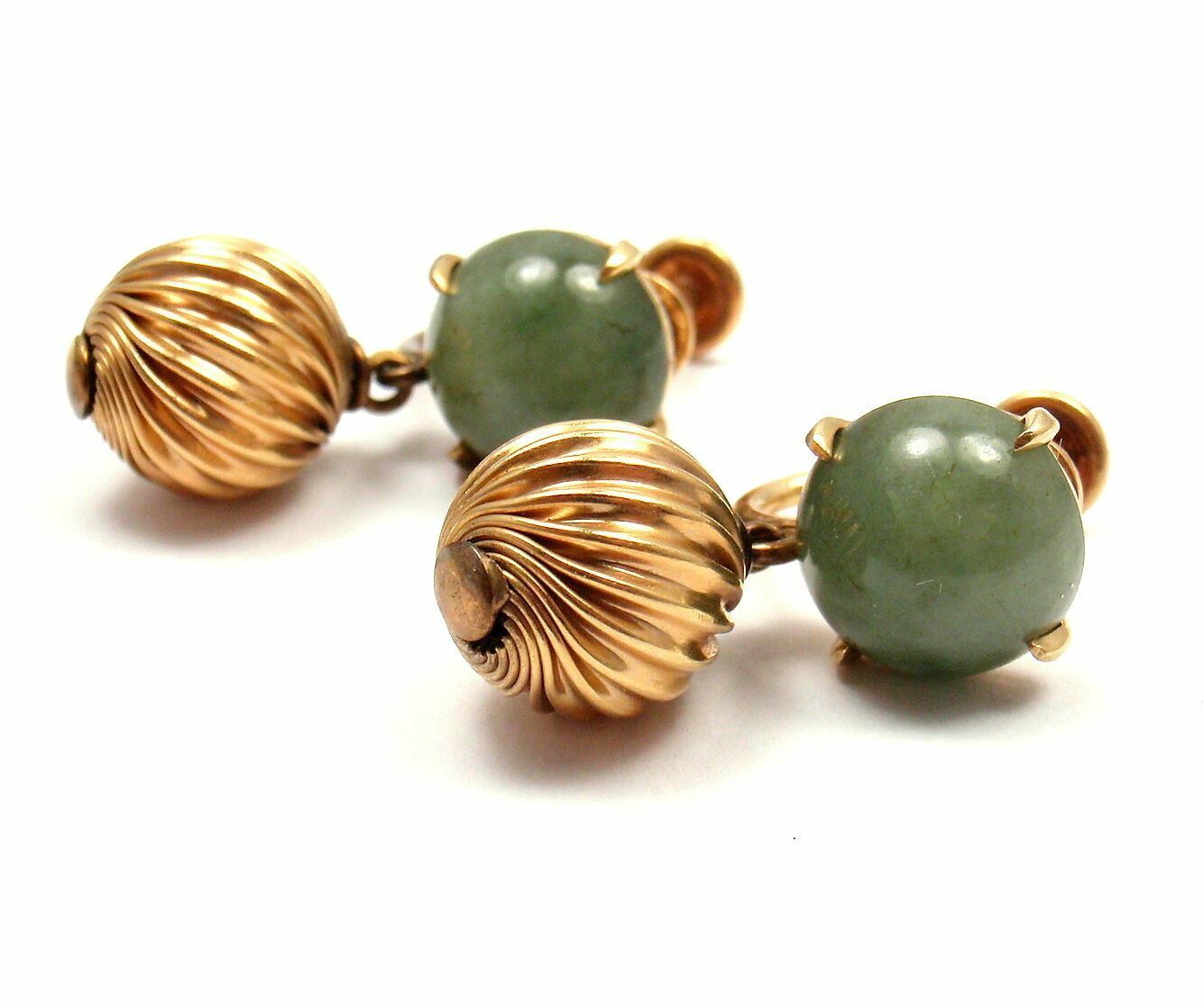 Vintage 14k Yellow Gold Green Jade Screw Back Earrings - Elegant Estate Jewelry for Women, Perfect for Weddings, Parties & Special Occasions