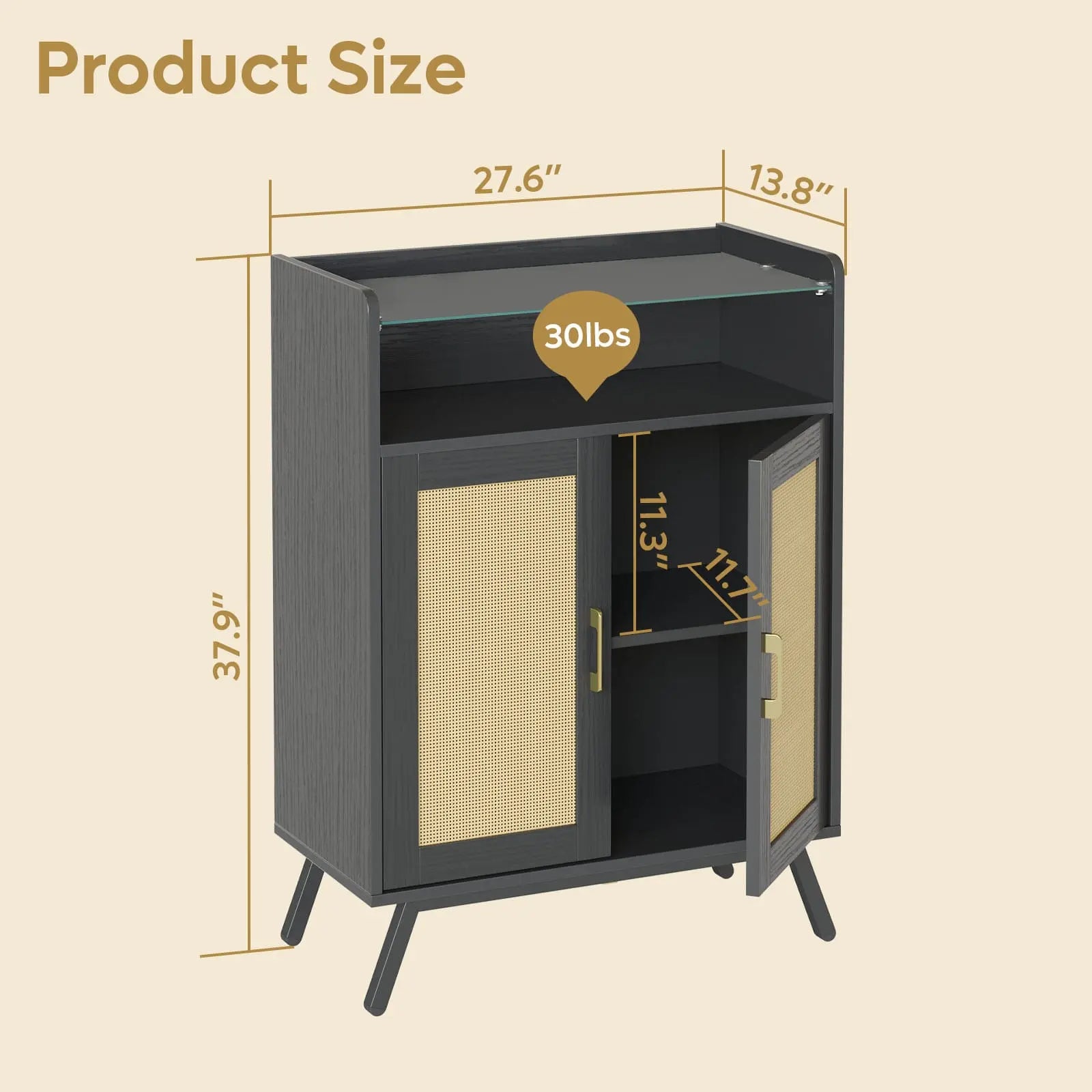 Bestier Black Rattan Storage Cabinet with Top Shelves and LED Accent Chest - Stylish Home Organization for Bedroom, Living Room & Office Decor