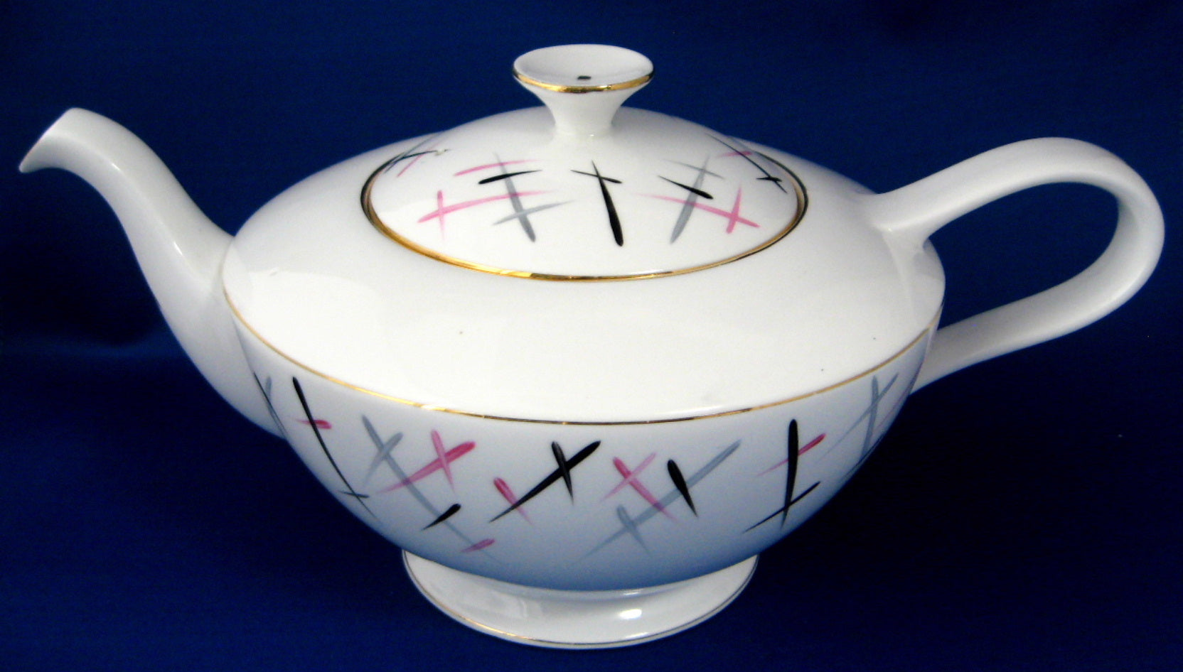 Vintage Royal Standard England Pink and Black Bone China Teapot - Large 1950s Retro Style for Afternoon Tea and Collectors