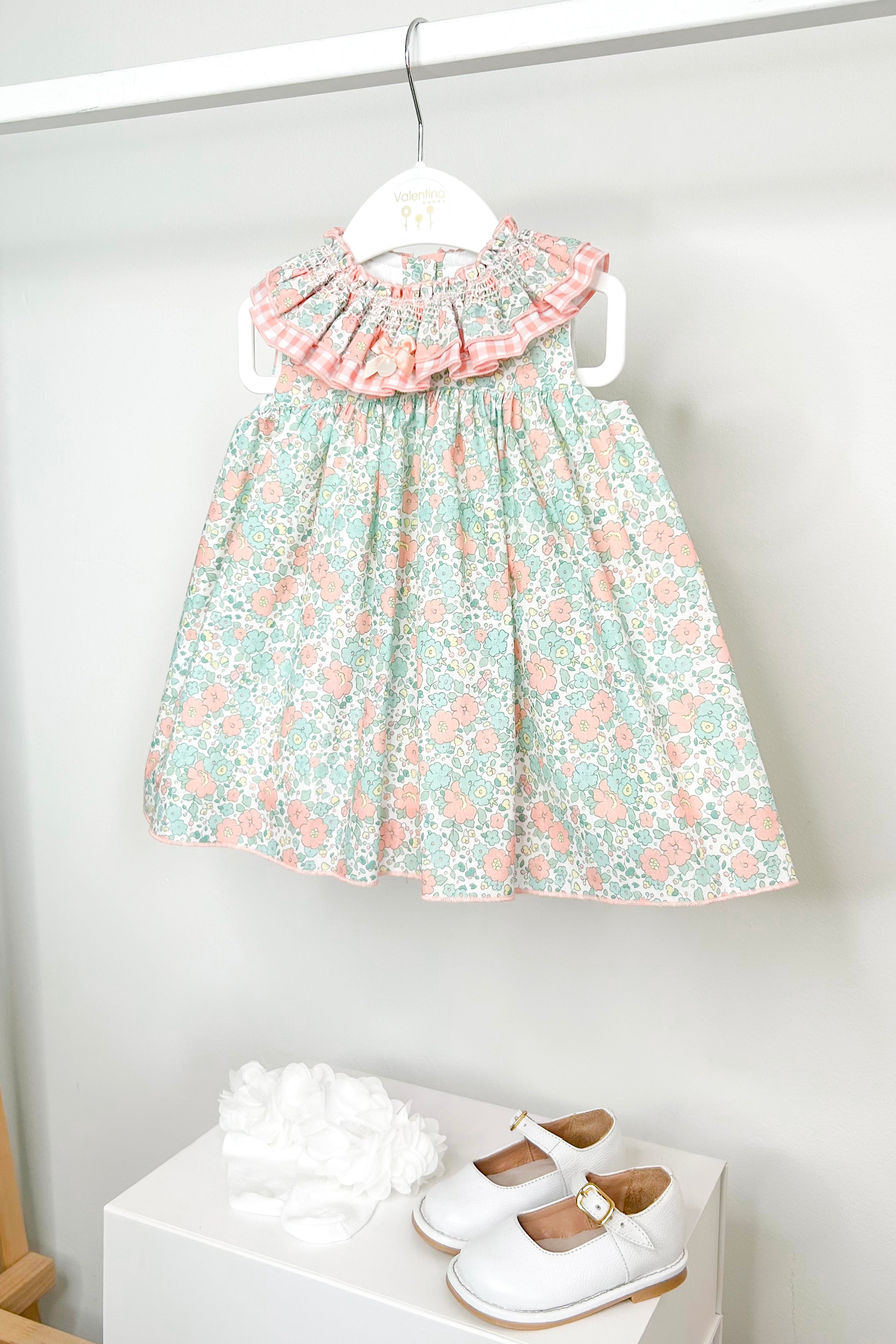 Valerie Mint & Peach Floral Dress with Bloomers - Elegant Floral Print Summer Dress for Women | Perfect for Garden Parties, Weddings & Brunch Dates