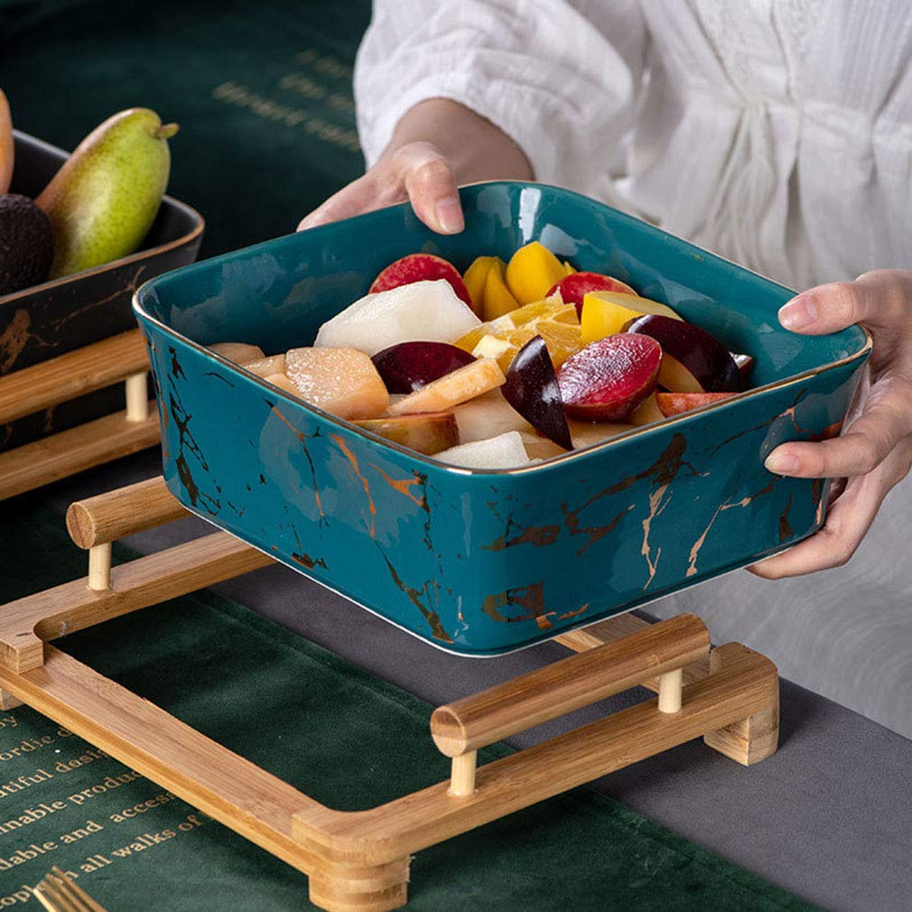 Stylish Wooden Stand Ceramic Fruit Bowl - Detachable Serving Basket for Fruits, Vegetables, Desserts & Salads | Perfect for Kitchen Counter, Dining Table & Party Serving