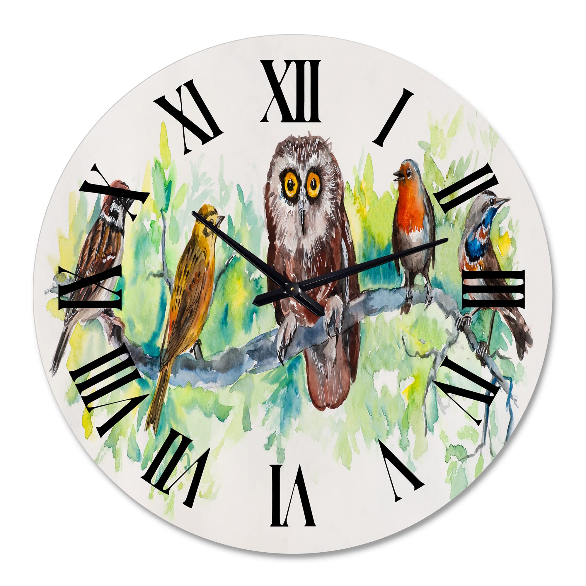 Owl on a Branch with Bird Friends Wall Clock - Large Traditional Wooden Wall Clock for Home, Office, and Living Room Decor - Perfect for Farmhouse, Rustic, and Nature-Themed Interiors