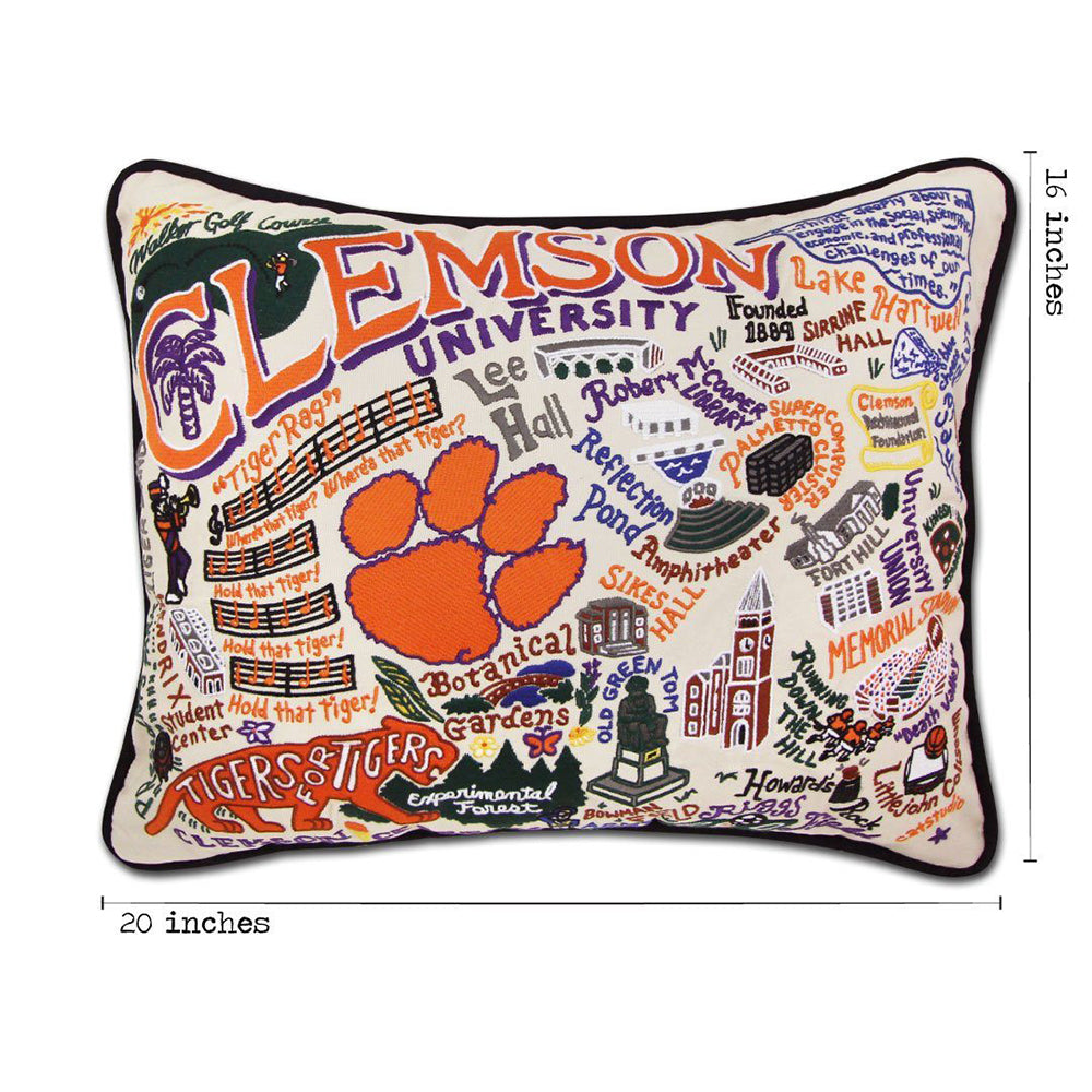Clemson University Hand Embroidered Throw Pillow - College Dorm Decor, Game Day Home Decor, Tiger Pride Gift for Students & Alumni