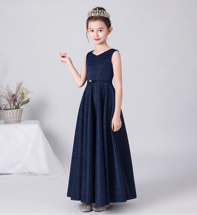 Elegant O-Neck Bow Floor-Length Princess Dress for Girls - Perfect for Birthday Parties, Pageants & Special Occasions | Formal Gown for Kids' Celebrations & Photo Shoots