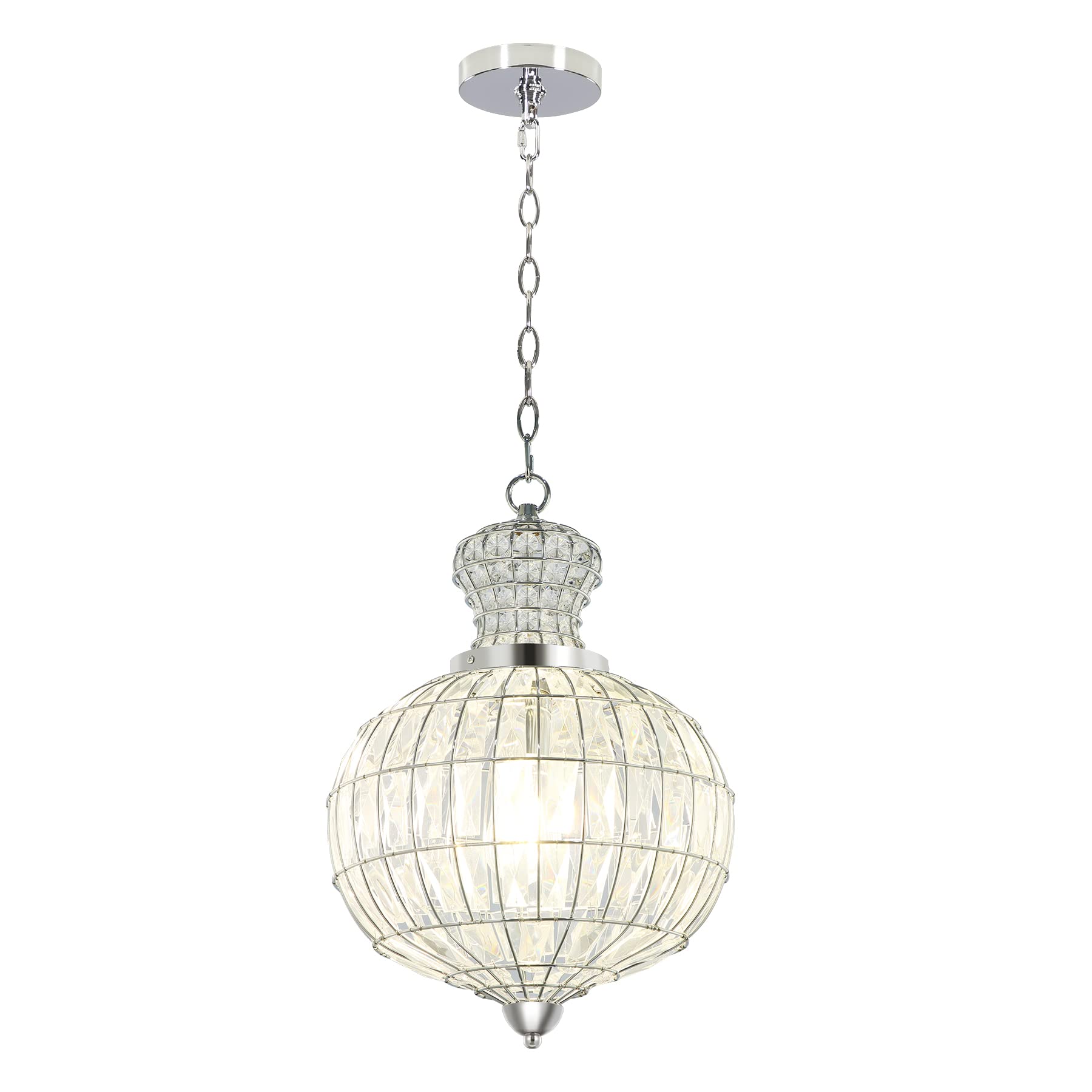 Tribesigns Modern 1-Light Globe Crystal Pendant Light Fixture - Adjustable Chrome Chandelier for Living Room, Dining Room, Bedroom & Farmhouse Kitchen - Elegant Ceiling Lighting for Home Decor & Dining Ambiance