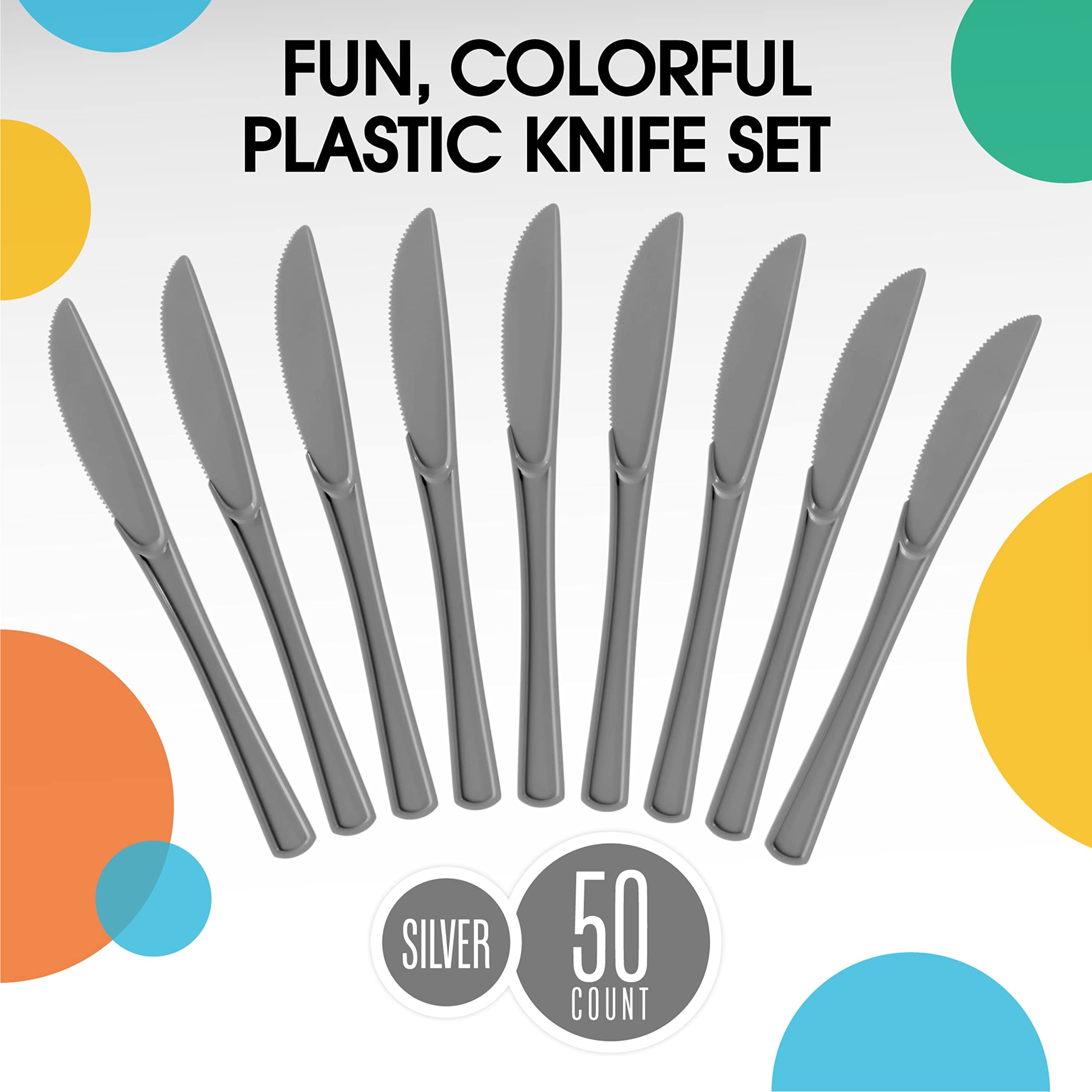 50-Pack Heavy Duty Silver Plastic Knives - Disposable Cutlery Set for Parties, Picnics & Events - Durable Flatware for Catering, BBQ, Wedding & Home Use