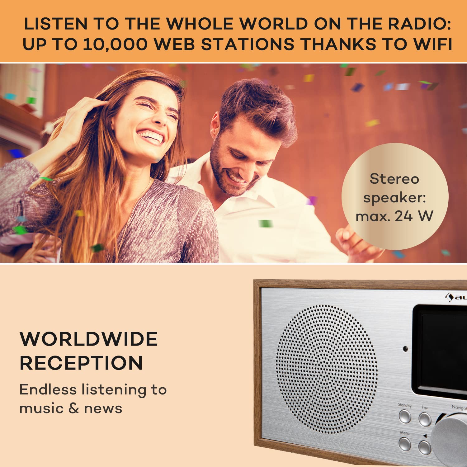 Portable DAB Radio with Bluetooth 5.0 | Digital FM/DAB/DAB+ Radio | Stereo Speakers & HCC Display | Alarm Clock & Streaming Support | 5H Battery Life | Perfect for Bedroom, Kitchen & Travel