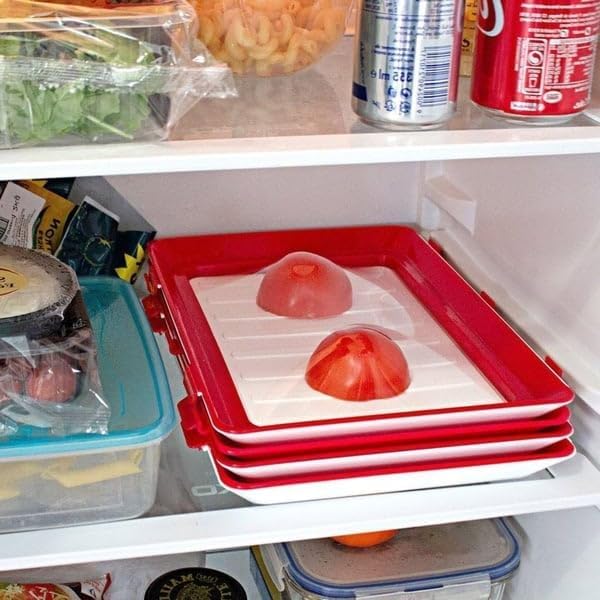 Reusable Airtight Food Storage Containers Set of 3 - BPA-Free Plastic Food Preserving Trays for Fruits, Vegetables & Meal Prep - Fridge & Freezer Safe Kitchen Organizers (Red) - Perfect for Meal Prep, Leftovers & Refrigerator Organization