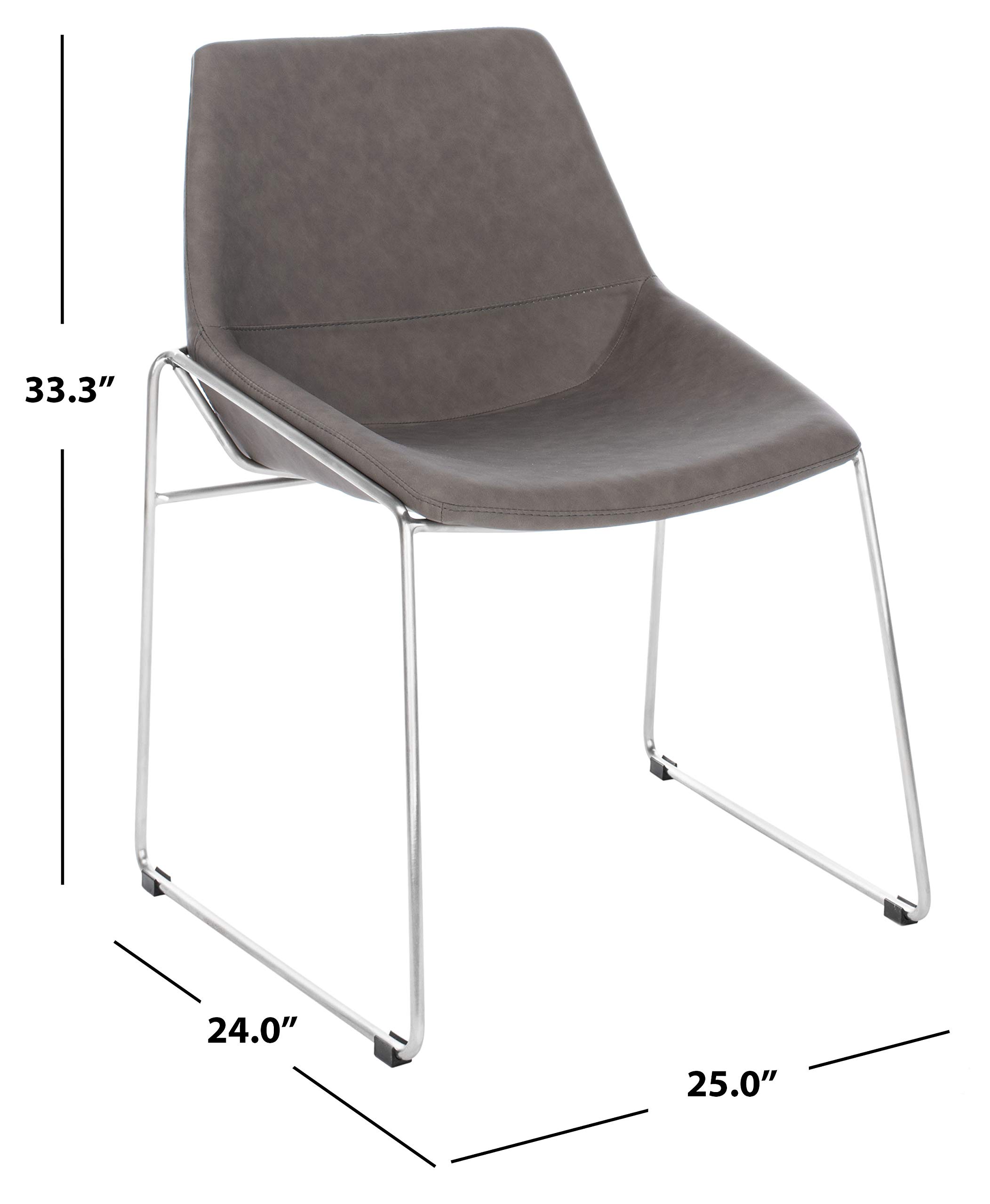 Safavieh Home Alexis Mid-Century Modern Dining Chairs - Set of 2, Ash Faux Leather & Silver Metal Frame - Perfect for Kitchen, Dining Room & Office Use