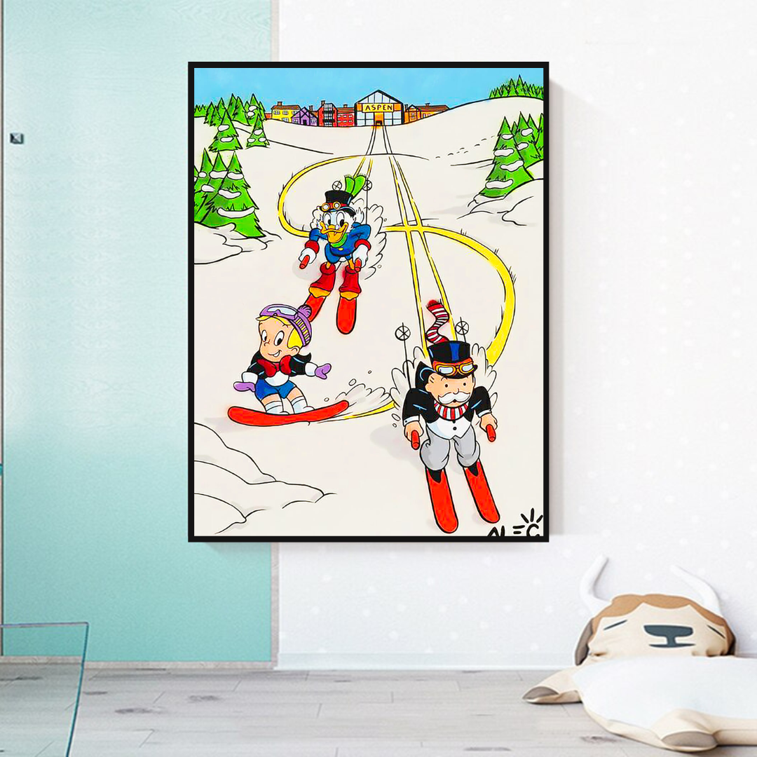 Alec Monopoly Skiing Art Money Maker Canvas Wall Art - Pop Culture Home Decor for Living Room, Bedroom & Office