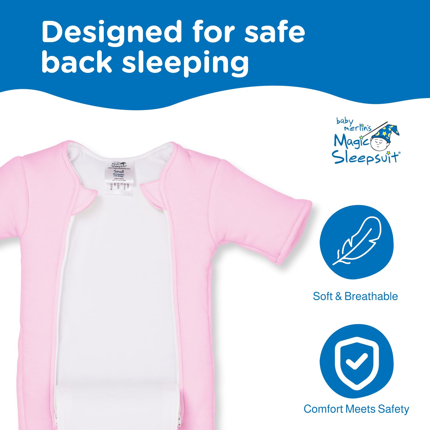 Baby Merlin's Magic Sleepsuit - Soft Cotton Swaddle Transition Wear for Infants 3-6 Months - Pink - Helps Baby Sleep Better for Nursery, Daycare & Travel