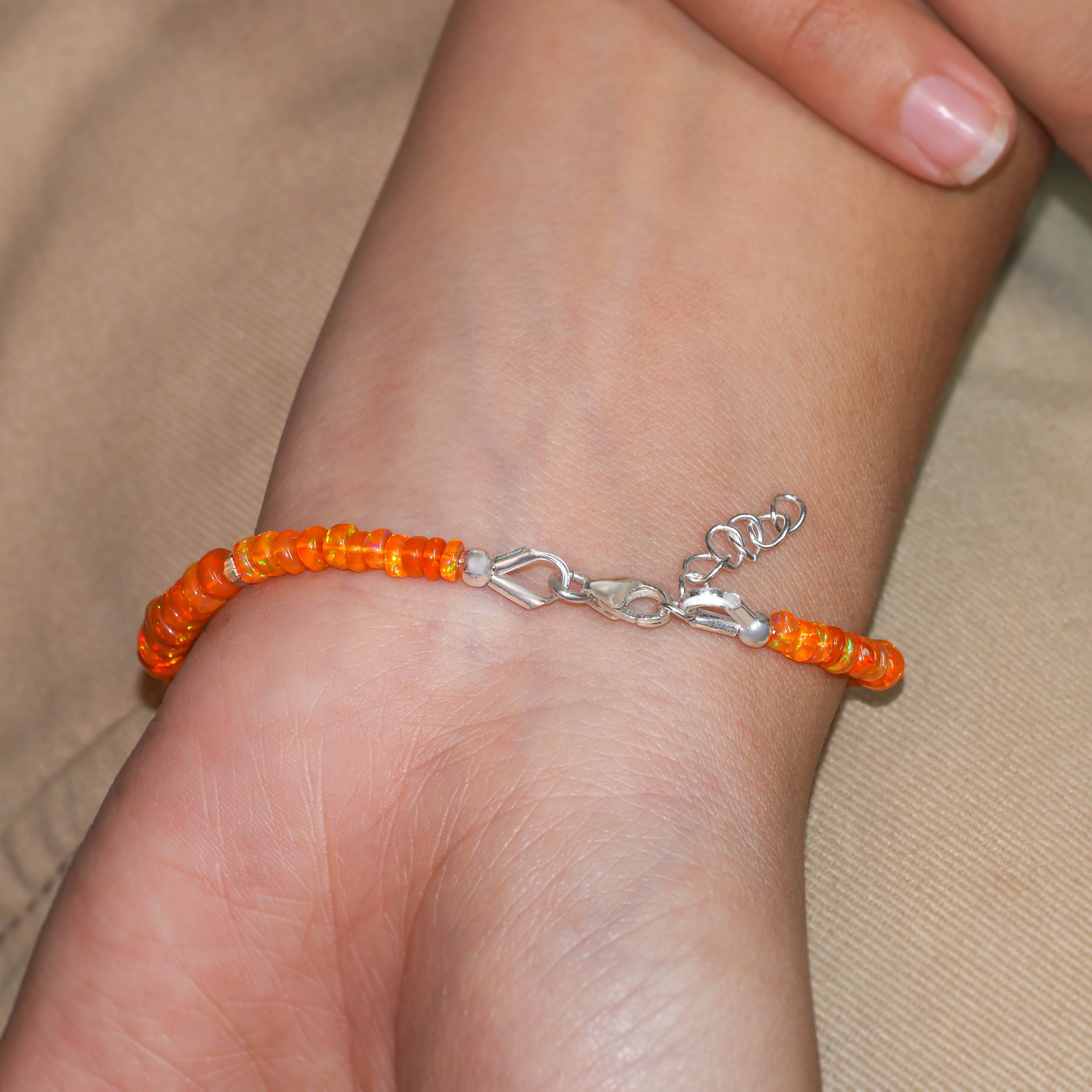 Natural Orange Opal Rondelle Beaded Bracelet - Handmade Gemstone Jewelry for Women, Boho Chic Style, Perfect for Everyday Wear & Special Occasions