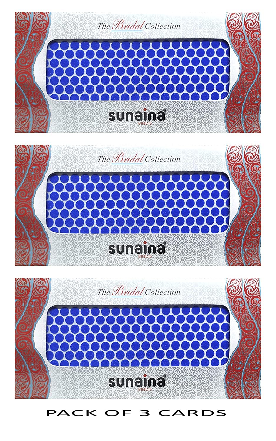 Sunaina Bridal Collection Blue Bindi for Women - Size 3 (Pack of 2 with 6 Cards) | Perfect for Weddings, Festivals & Indian Traditional Outfits
