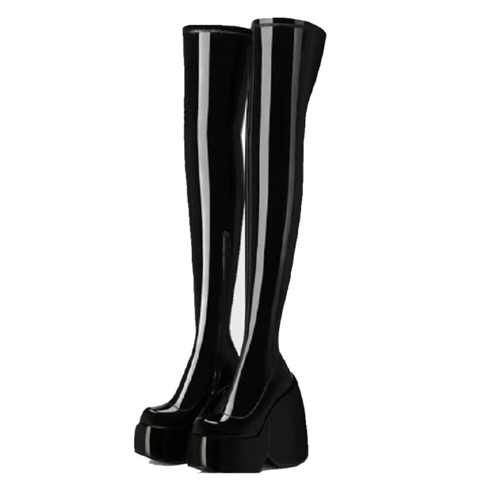 Women's Femflame Platform Boots - Black Gothic Punk Combat Boots with Block Heel | Mid Calf Motorcycle Boots for Streetwear, Concerts & Alternative Fashion