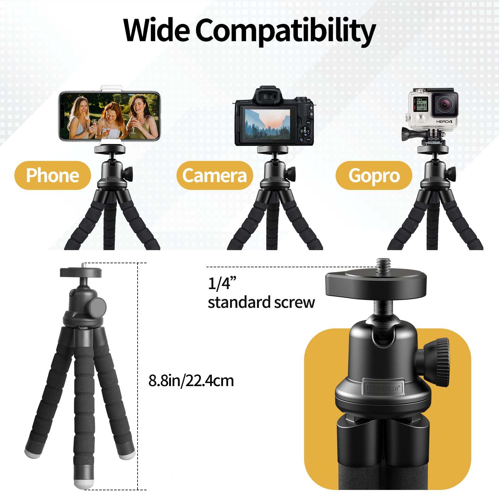Flexible Phone Tripod Stand with Wireless Remote & Universal Phone Holder - Portable Mini Travel Tripod for iPhone, Android, Cameras - Perfect for Vlogging, Selfies, Live Streaming & Outdoor Photography