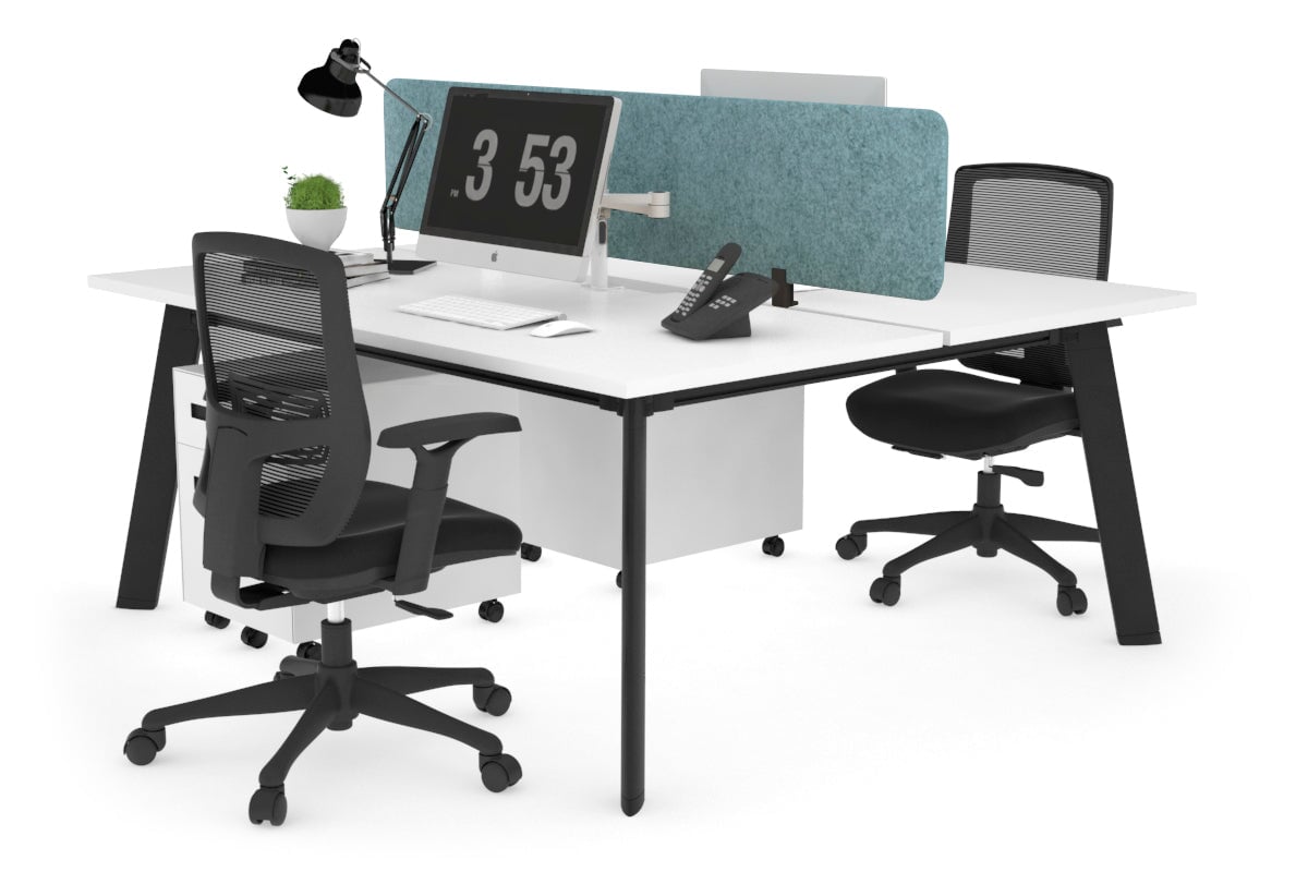 2 Person Workstation with Black Frame - 1200L x 800W Office Desk with Cable Management | Perfect for Home Office, Coworking Spaces & Small Business Teams