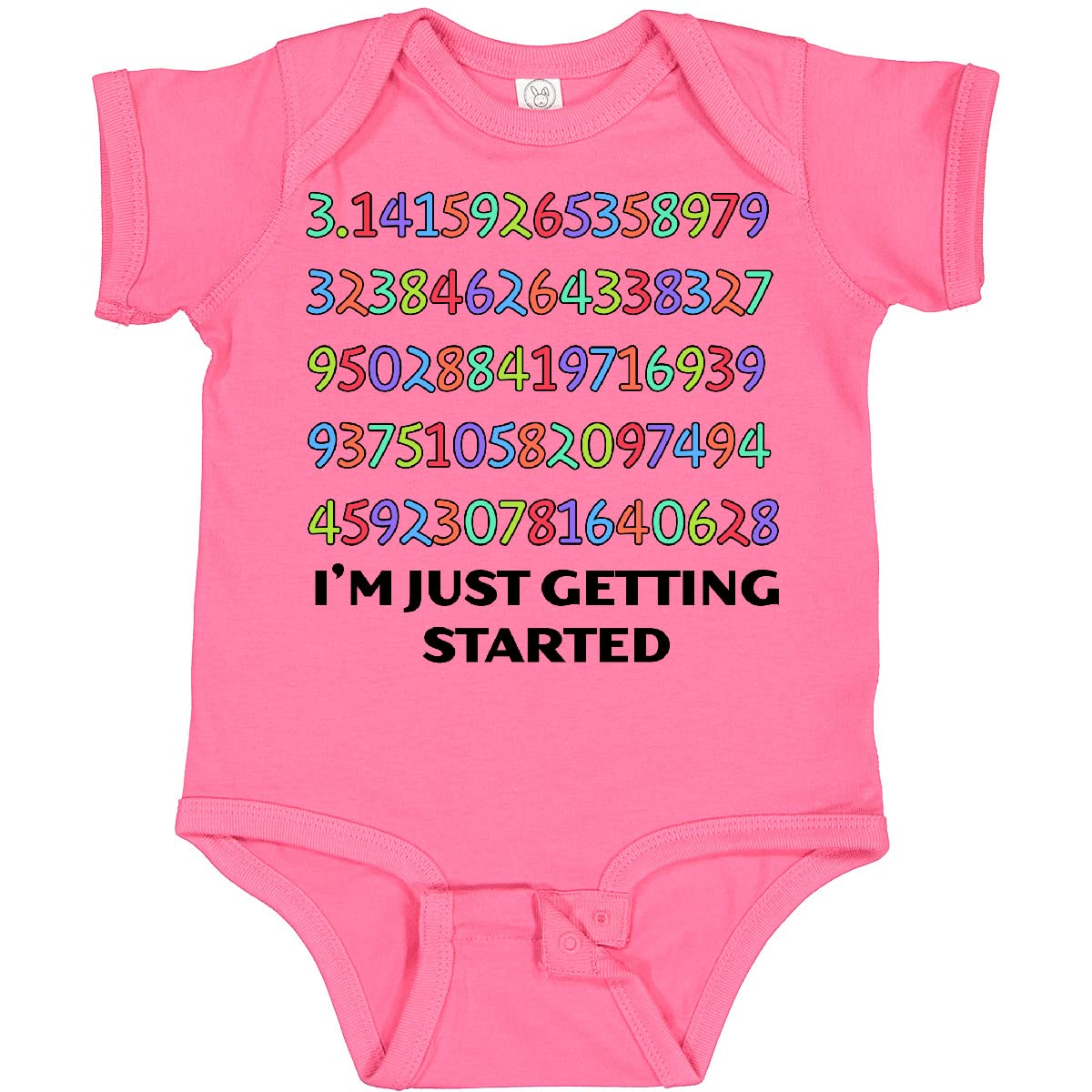 Inktastic 'I'm Just Getting Started' Pi Day Colorful Numbers Baby Bodysuit - Cute Math-Themed Onesie for Infants, Toddler Outfit for Pi Day Celebrations & STEM Events