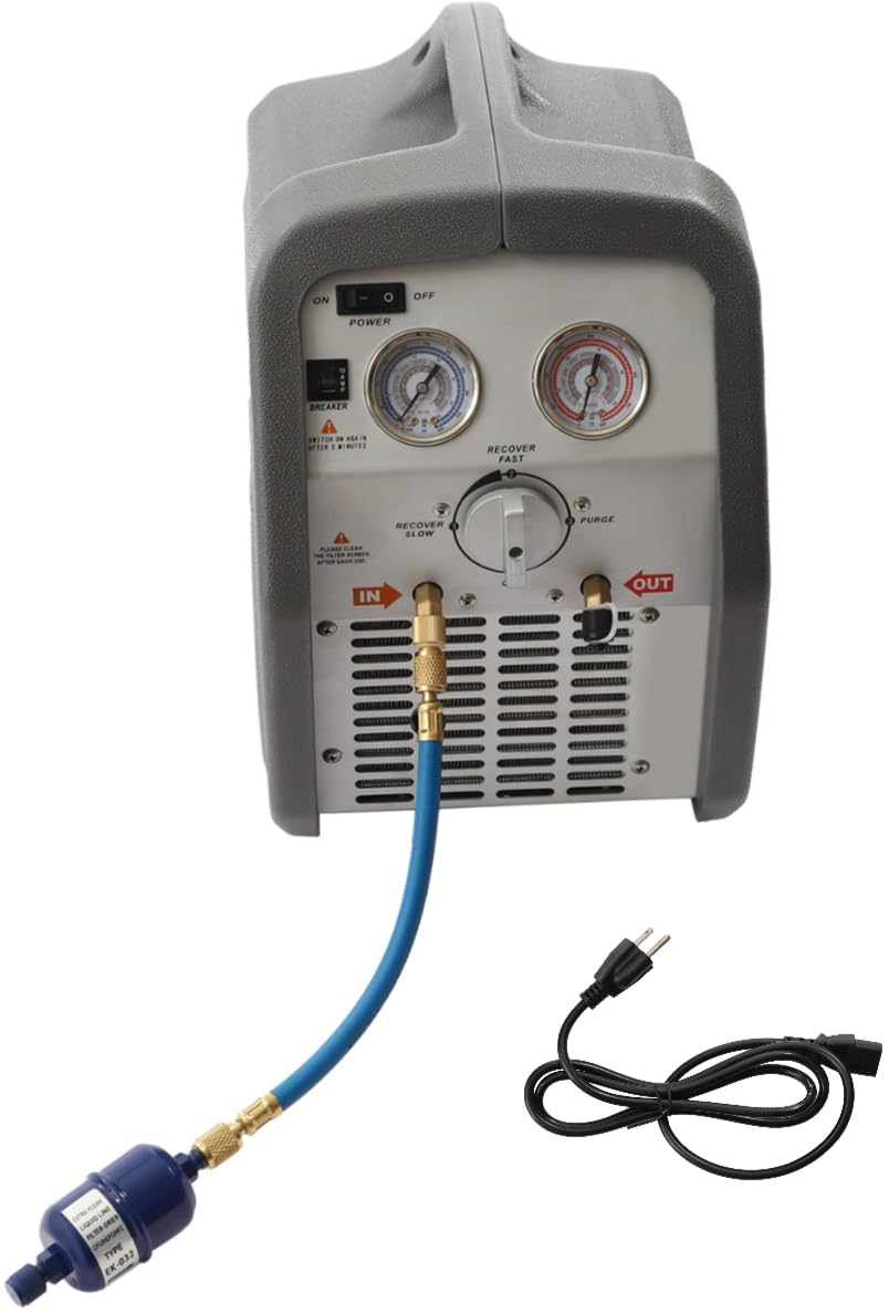 Dual Cylinder Portable Refrigerant Recovery Machine with 3 Modes - 558PSI 1HP AC Recovery Unit for HVAC Systems (Grey) | Ideal for Professional HVAC Technicians & Automotive AC Repair