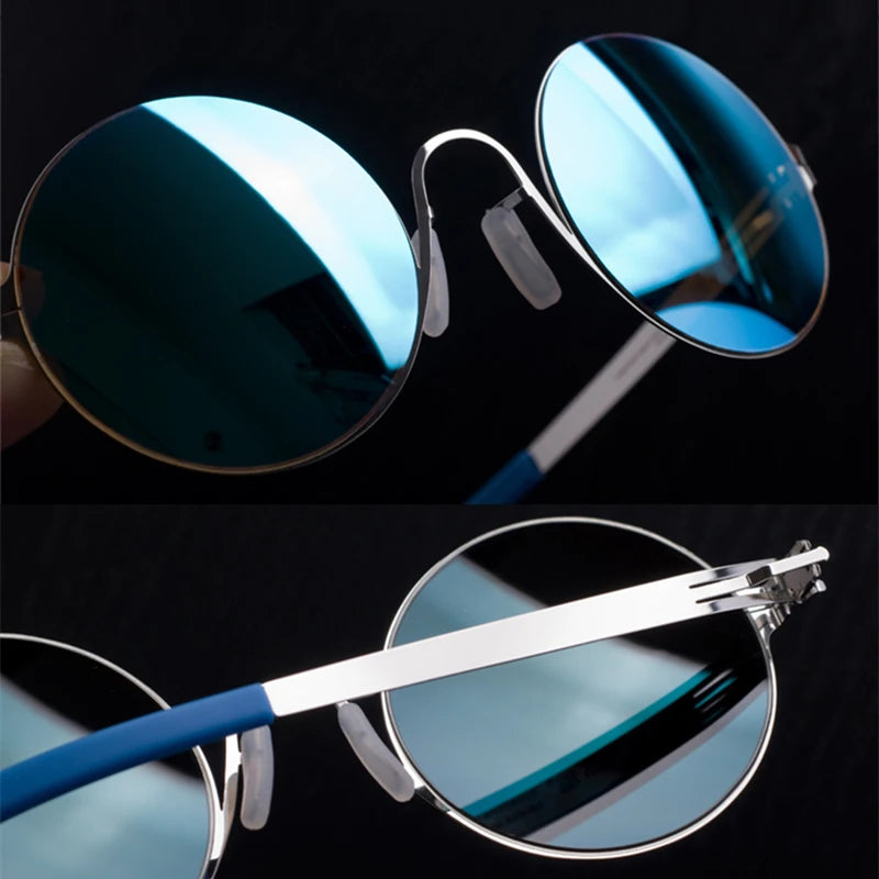 Aimee Unisex Full Rim Round Screwless Stainless Steel Sunglasses 9318 - UV Protection, Lightweight & Durable - Perfect for Driving, Beach, Outdoor Activities & Fashion Accessories