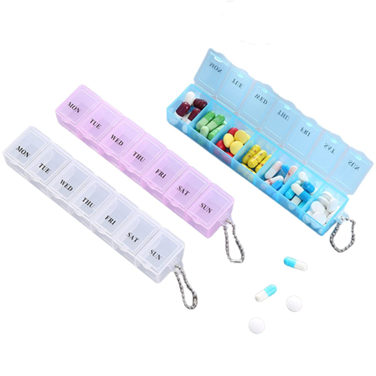 3-Pack Weekly Large Travel Pill Organizer - 7-Day AM/PM Pill Case with Big Compartments for Vitamins, Fish Oil & Medication (Multi-Colored) | Perfect for Travel, Daily Supplements & Senior Care