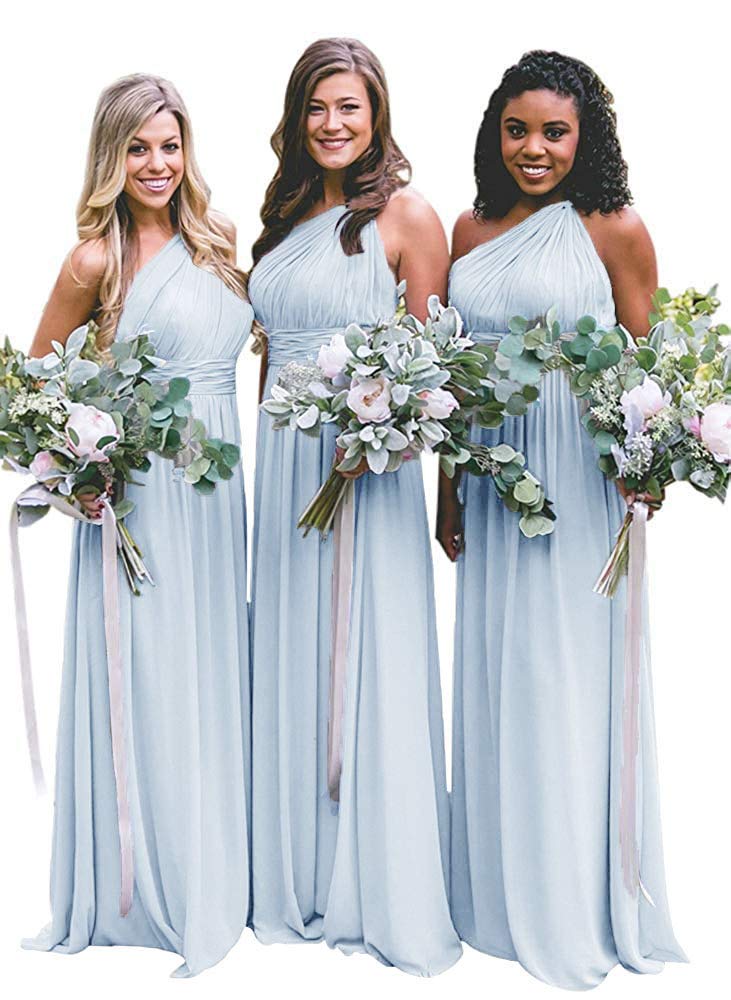 Marrydressy Women's One Shoulder Ruched Chiffon Bridesmaid Dress - Long Formal Evening Gown for Wedding, Prom, Party & Special Occasions
