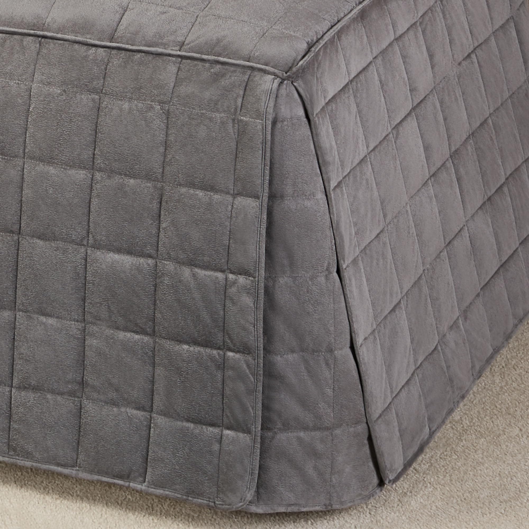 Camden Luxury Bedding Set - Charcoal Gray Faux Suede Box Quilted Design - 5 Piece Hollywood Daybed Set with Extra Long Cover & Bolster Pillows - Perfect for Guest Rooms, Dormitories & Small Space Living
