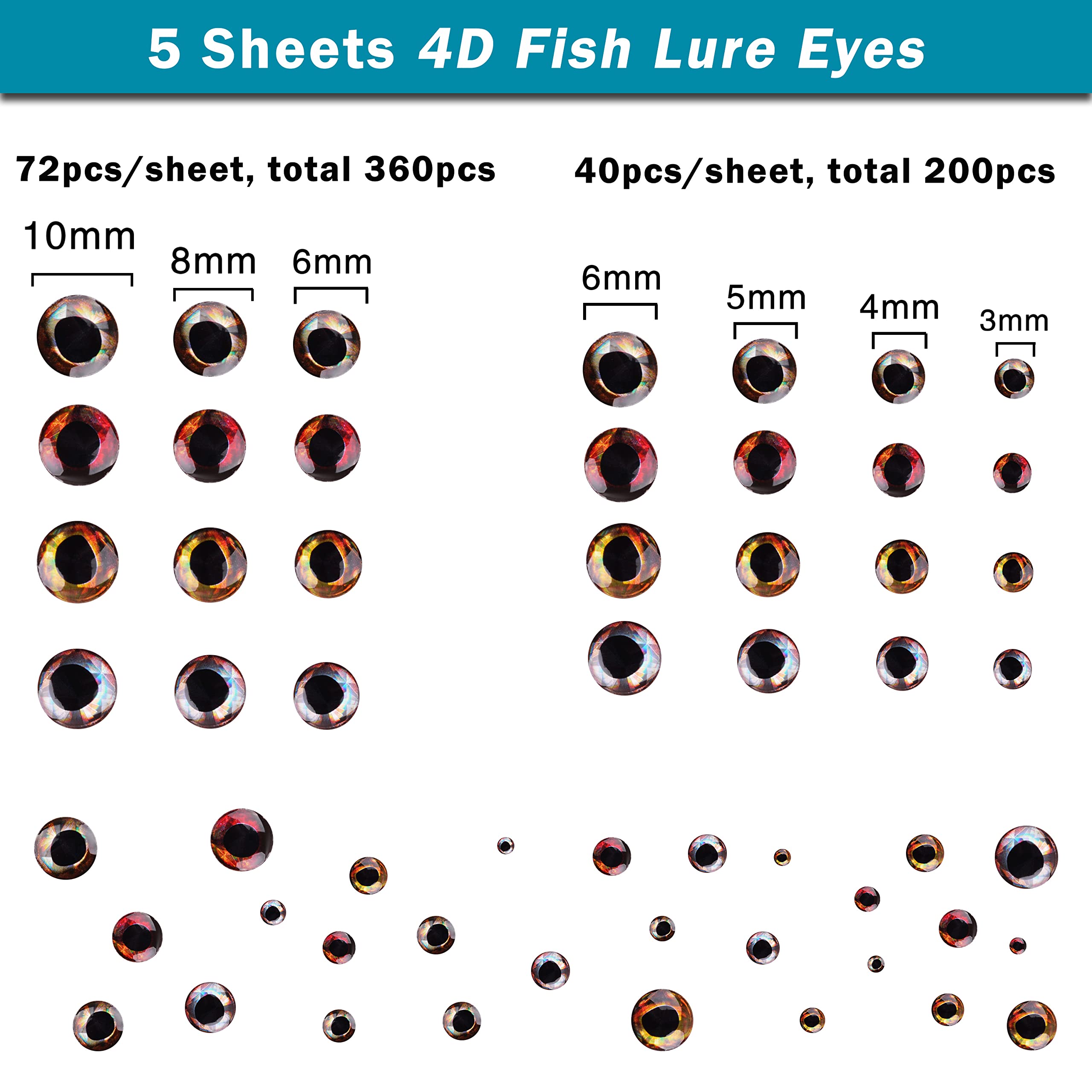 3D/5D Holographic Fishing Lure Eyes - Realistic Bait Rig for Fly Tying & Jigs DIY - Perfect for Bass & Trout Fishing