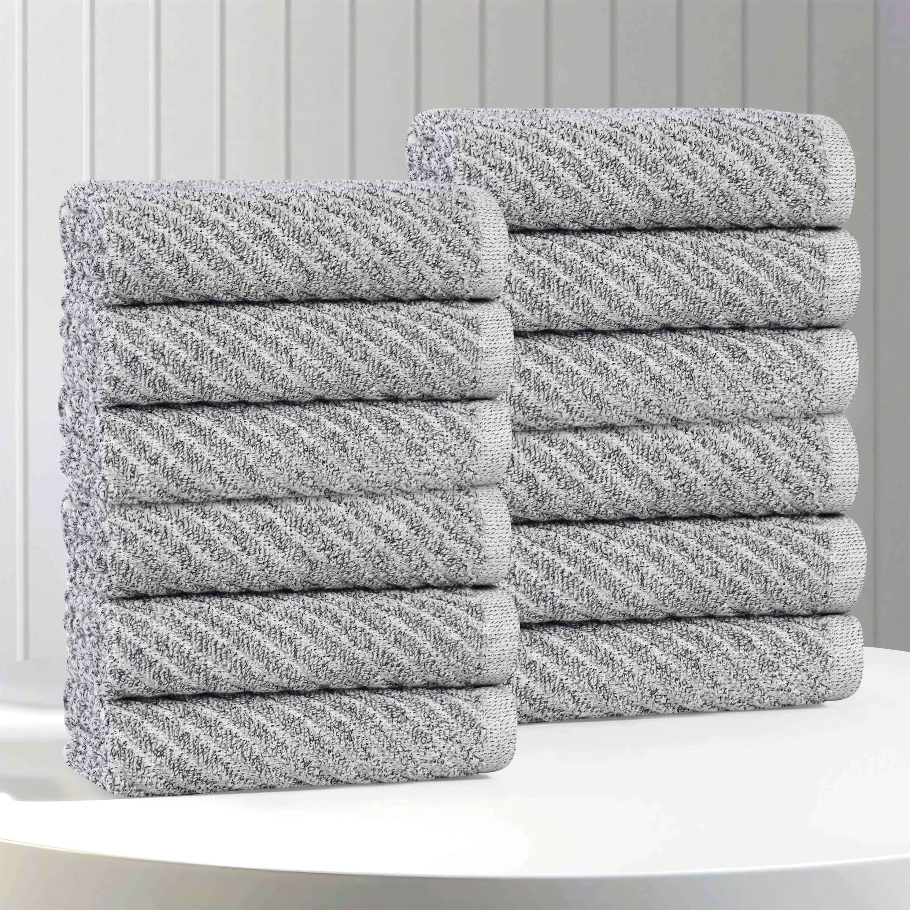 Amelia Soft Cotton Blend Diagonal Stripes Face Towels - Set of 12 for Bathroom, Gym & Travel | Absorbent & Quick-Drying Hand Towels