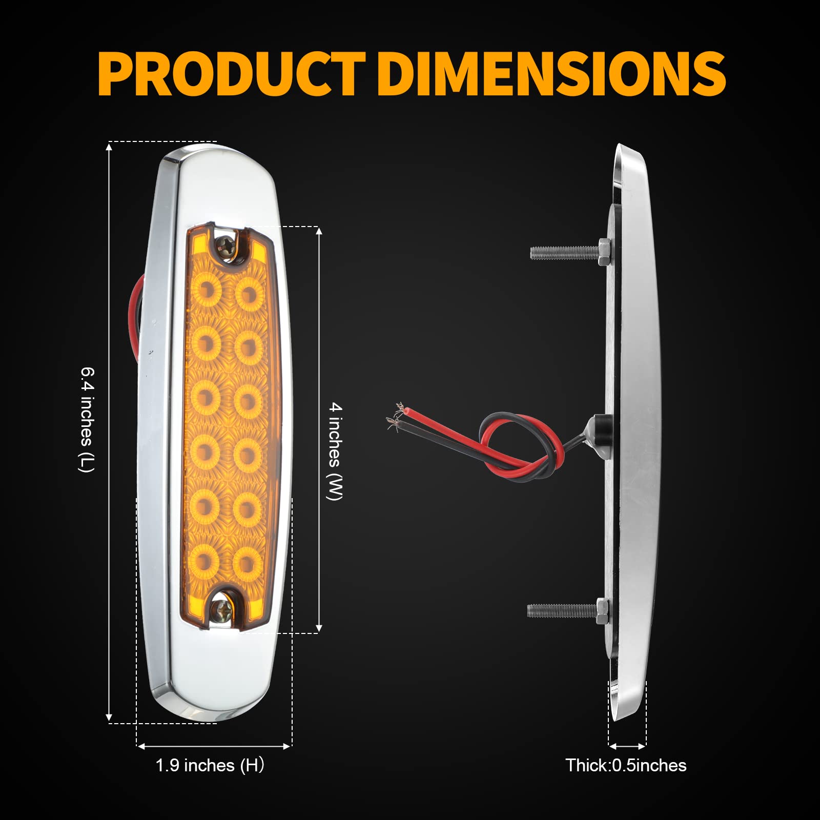 30 Pcs Amber LED Side Marker Clearance Lights - 6.4 Inch Truck Trailer Lights with 12 Diodes - Waterproof Turn Signal Indicators for Pickup, Tractor, Van, RV & Camper - Perfect for Night Driving & Road Safety