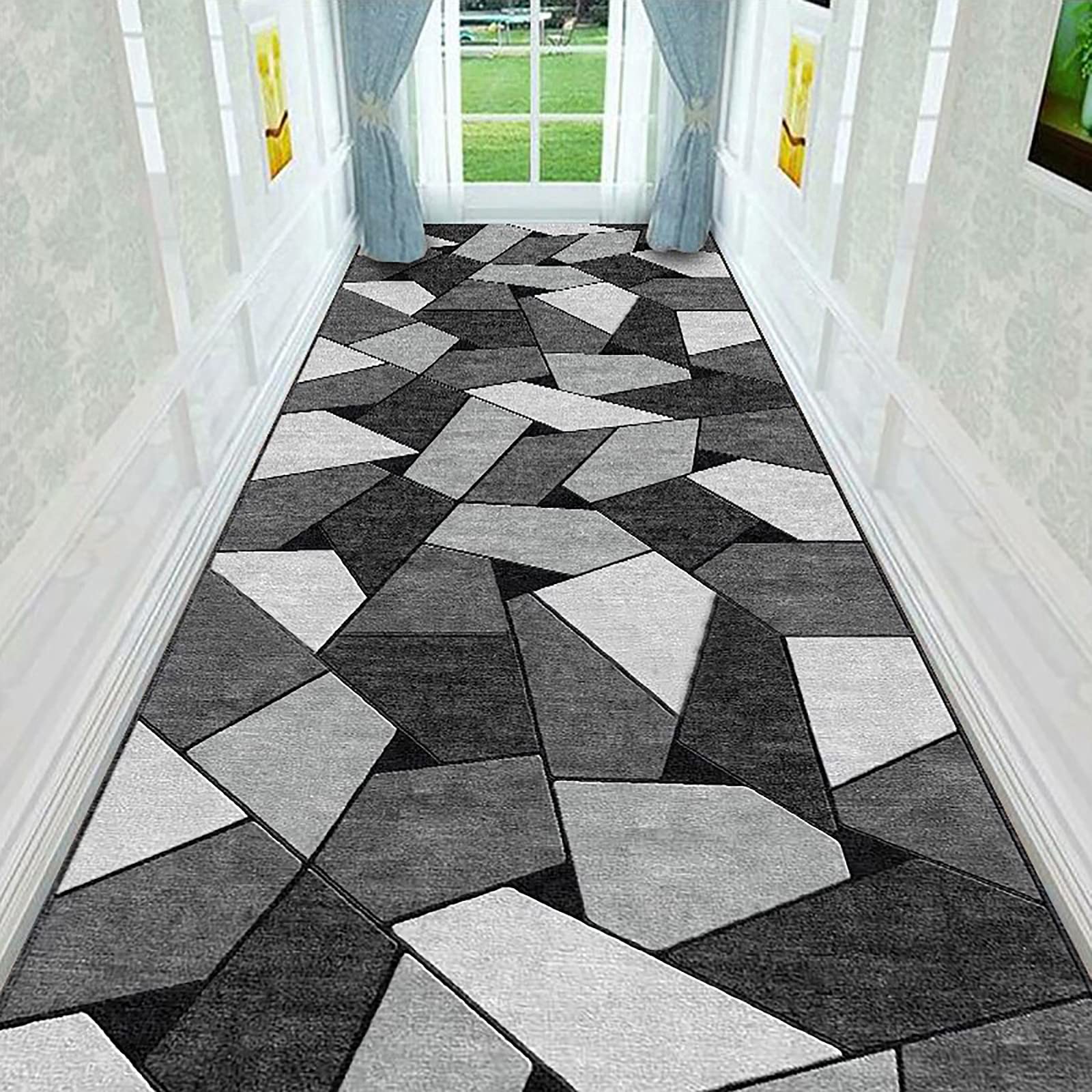 QQXY Non-Slip Hallway Runner Rug - Durable Black Grey Floor Carpet for Indoor & Outdoor Use - Washable Custom Size for Living Room, Bedroom, Kitchen | Perfect for High Traffic Areas & Home Decor