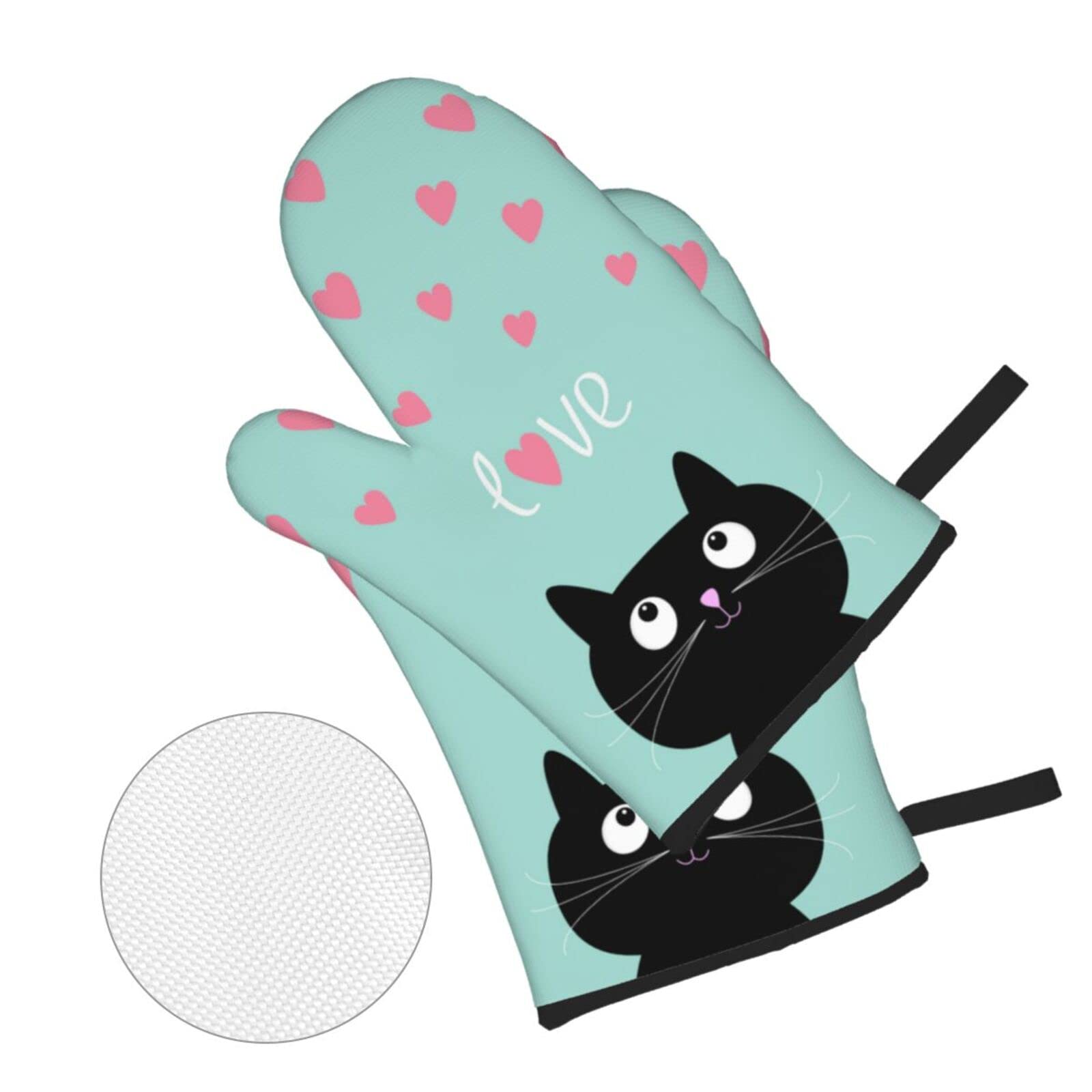 Funny Black Cat Oven Mitts and Pot Holders Set - 4pcs Heat Resistant Kitchen Gloves for Baking, Cooking, BBQ & Grilling - Perfect Gift for Cat Lovers & Home Chefs