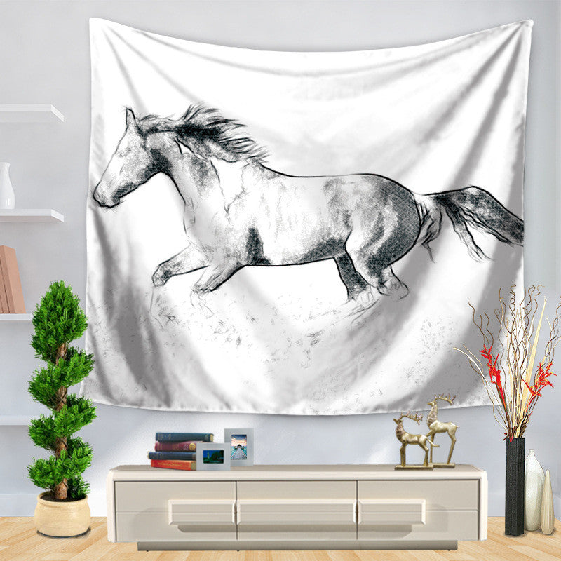 Handmade Fine Horse and Giraffe Printed Tapestry - Wall Hanging Decor for Bedroom, Living Room, Dorm | Bohemian Style Home Carpet for Floor Sitting