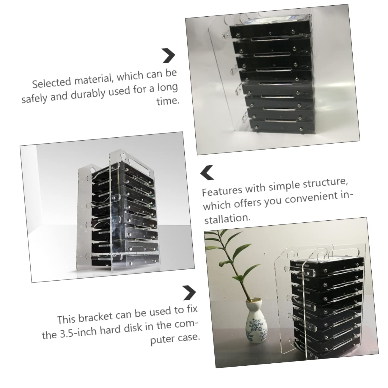 Housoutil 4 Sets Clear Acrylic HDD Shelf - External Hard Drive Case & DIY Hard Disk Rack for 3.5