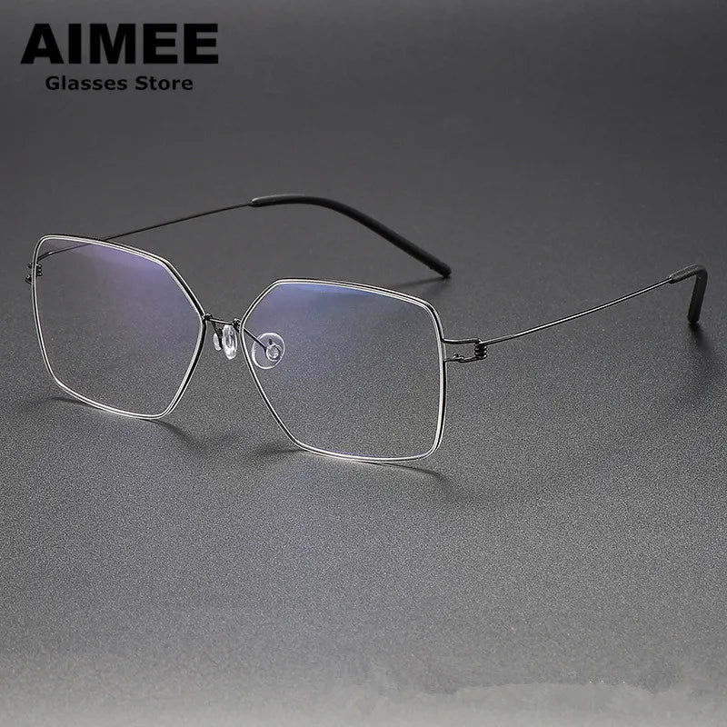 Aimee Women's Full Rim Polygon Square Screwless Titanium Eyeglasses Frame 61008 - Lightweight & Durable Glasses for Work, Reading, and Fashion Accessories