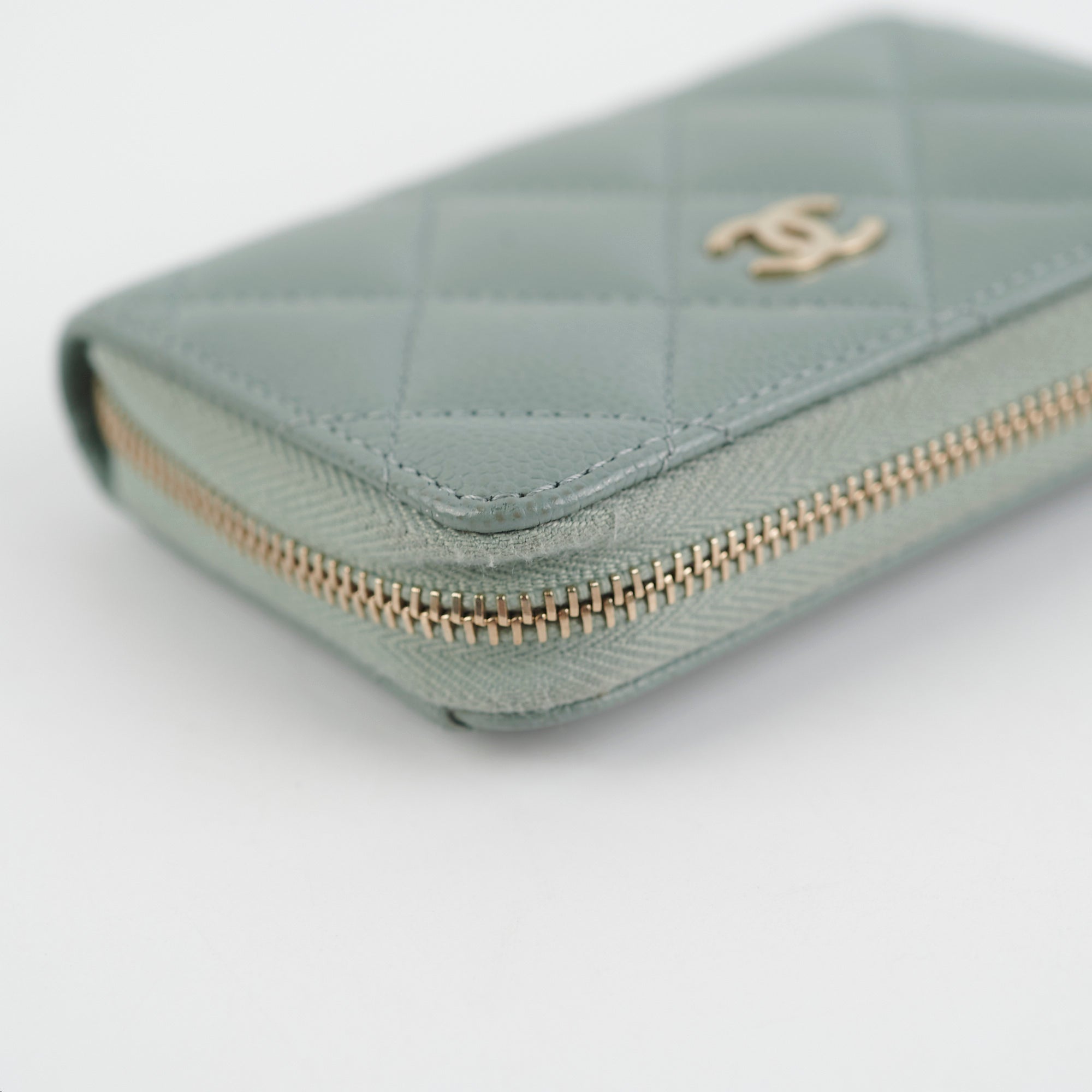 Chanel Blue & Grey Leather Zipper Card Holder Wallet for Women - Perfect for Everyday Use, Travel, and Organizing Credit Cards & Cash