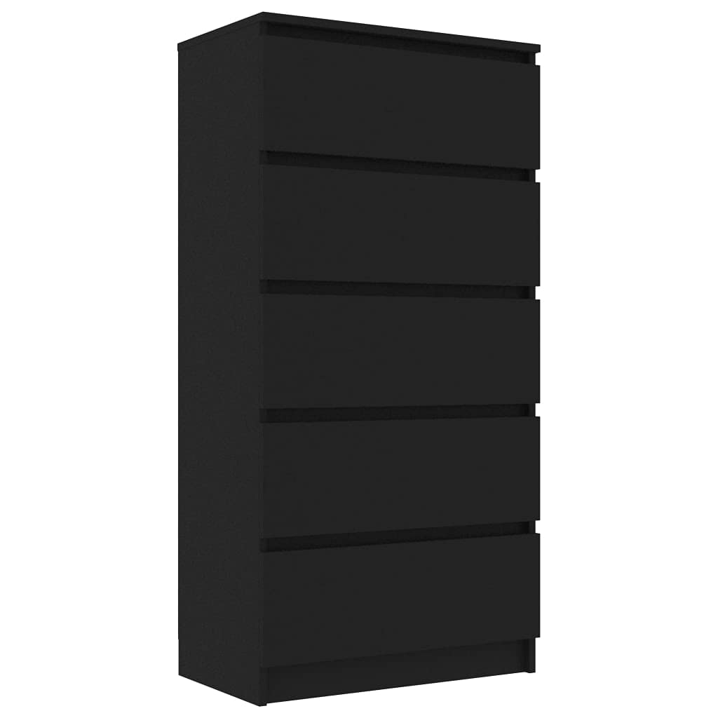 Black Wooden Kitchen Buffet Cabinet with 5 Drawers - 23.6