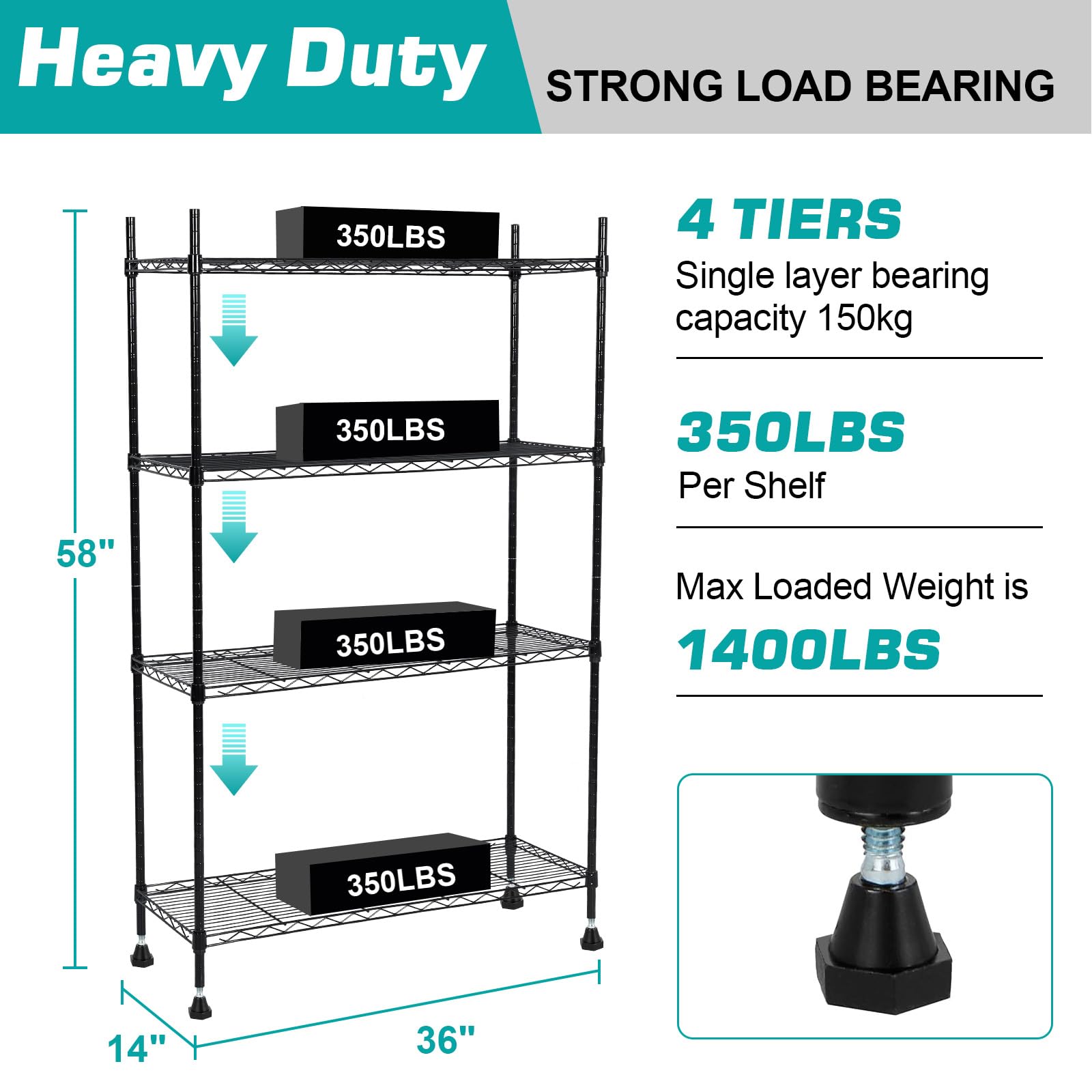 GARVEE 4-Tier Adjustable Heavy Duty Metal Storage Shelving - Cold Rolled Round Tube Steel, Durable Space-Saving Shelves for Garage, Kitchen, Office & Warehouse Organization