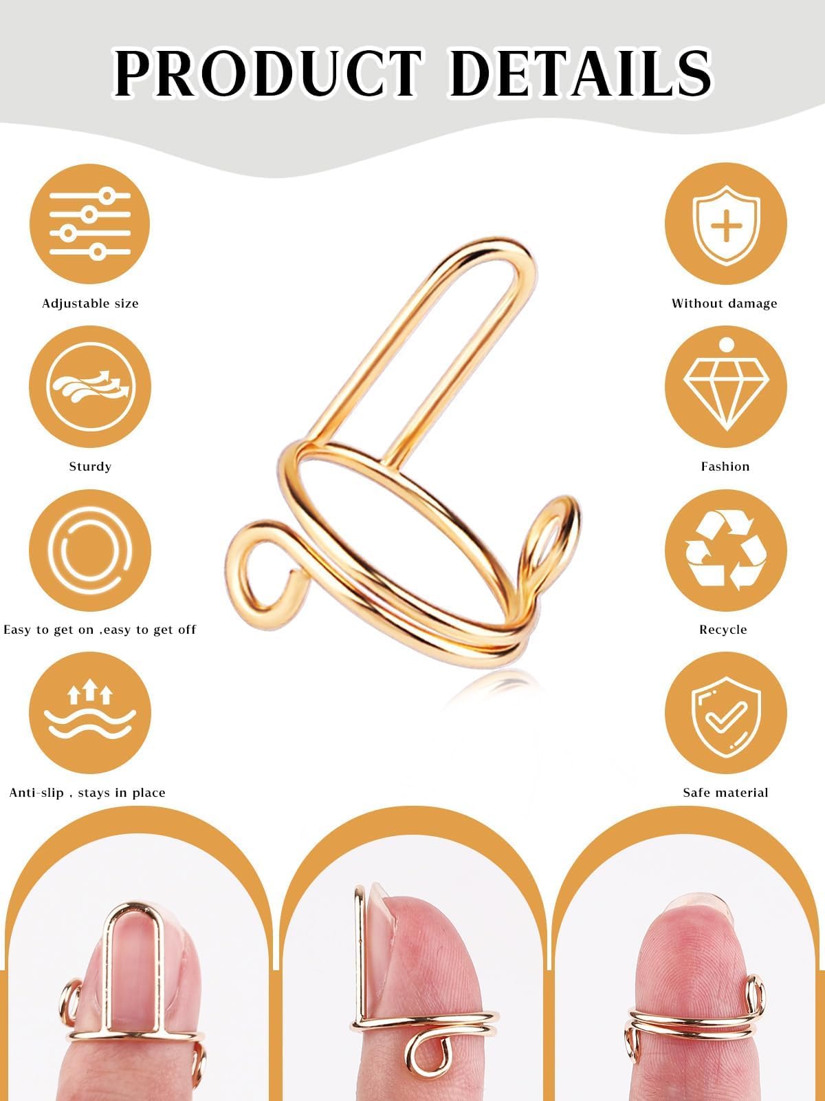 20PCS Adjustable Reusable Nail Rings for Women - Gold Detachable Nail Art Decorations with Adhesive Tabs | Perfect for Acrylic Nails, Manicures, Parties & DIY Nail Art Designs