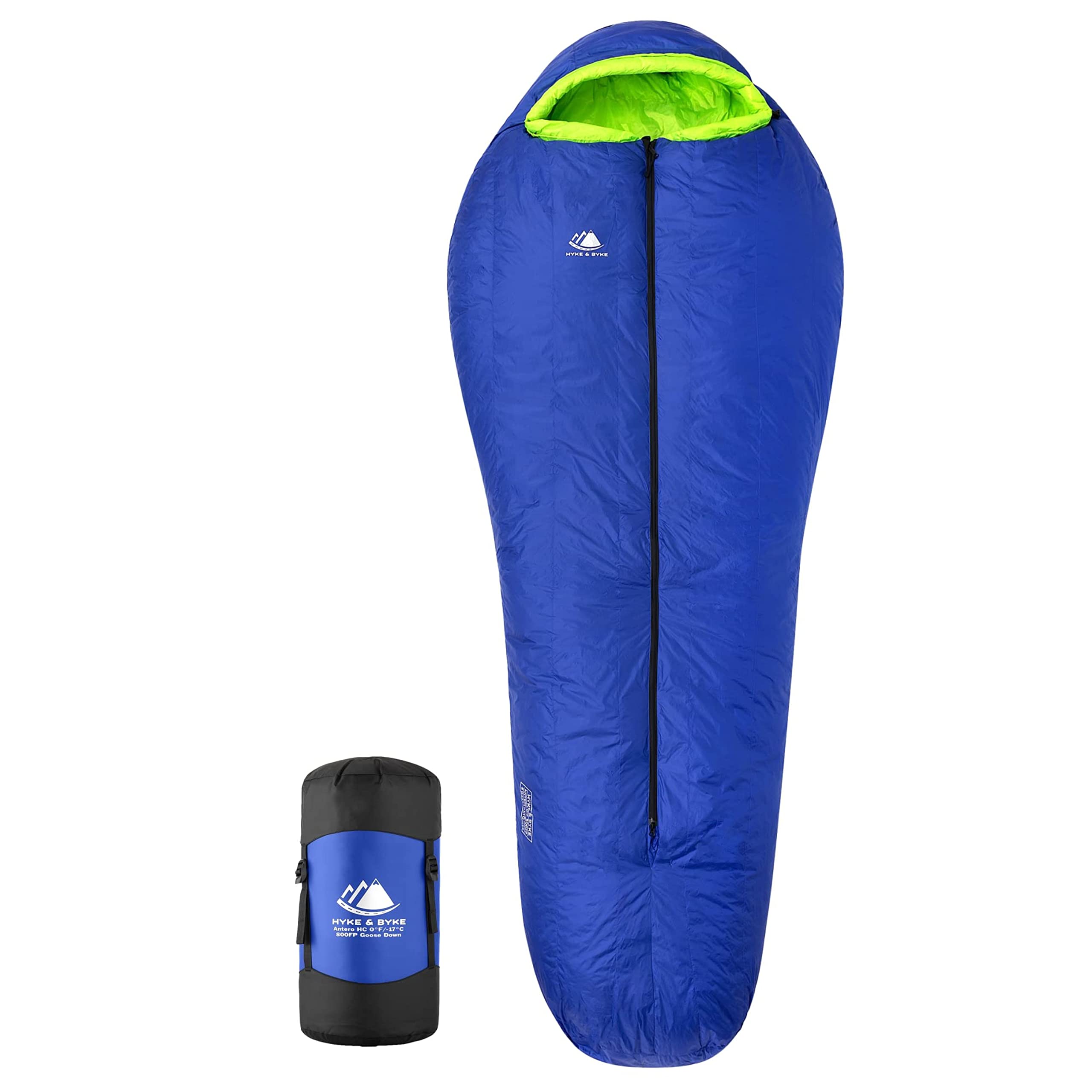 Hyke & Byke Antero 0°F 4-Season Ultralight 800FP Goose Down Sleeping Bag for Hiking, Camping & Backpacking - Perfect for Cold Weather Adventures & Outdoor Exploration